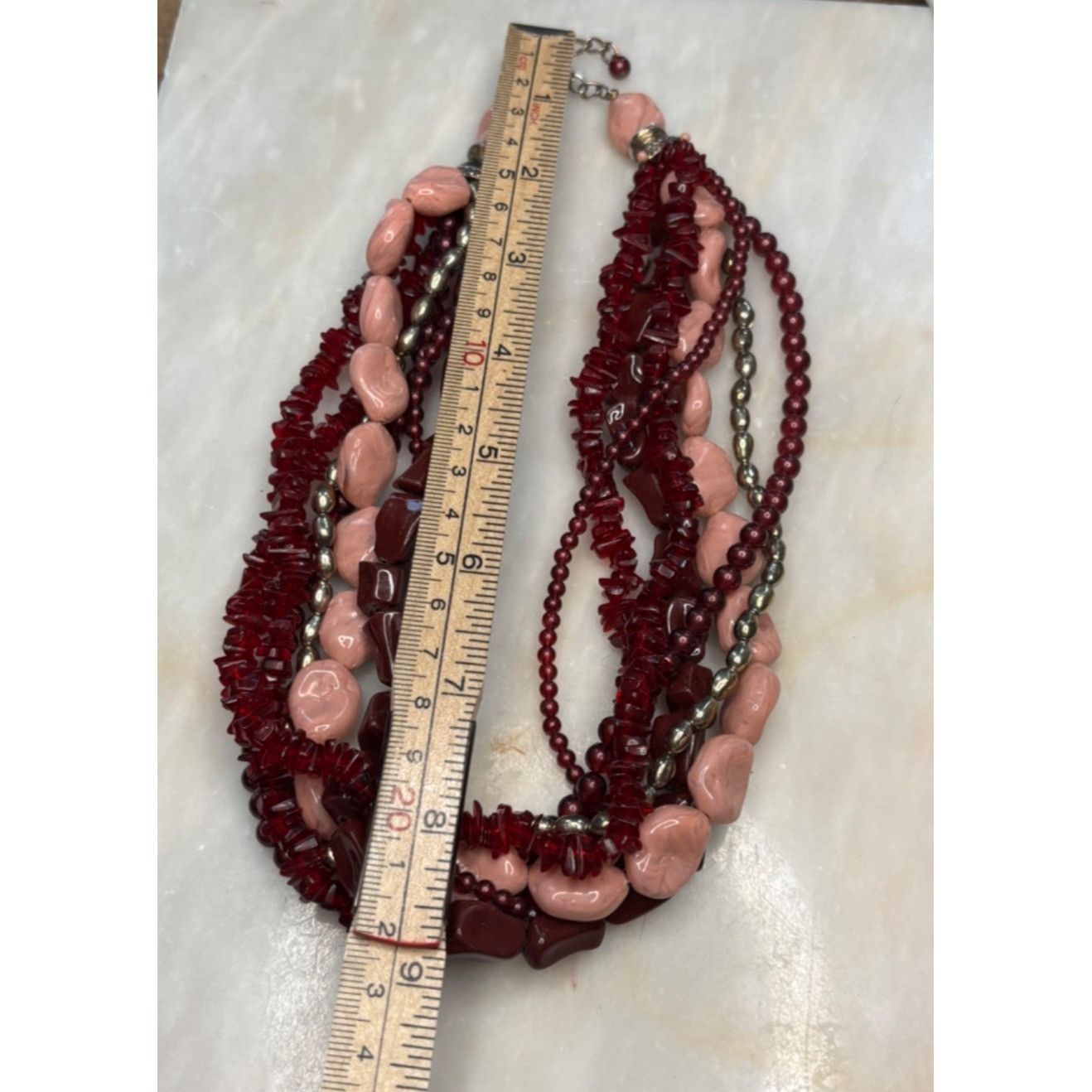 Other Multi-Strand Beaded Necklace With Red & Pink Stones Size ONE SIZE - 3 Thumbnail