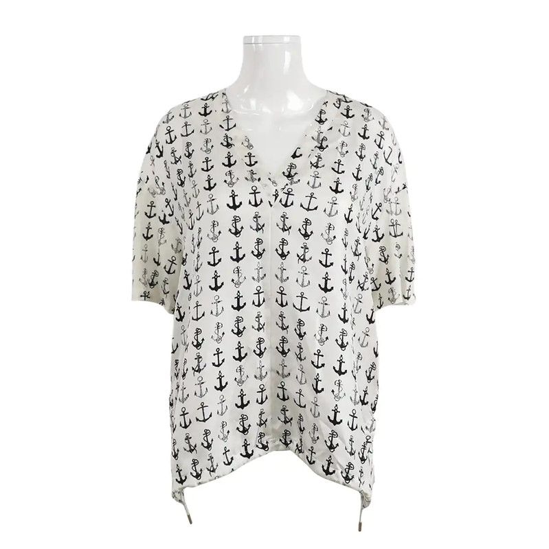 Max Mara MaxMara White Silk Printed Blouse 0089 Size XS / US 0-2 / IT 36-38 - 1 Thumbnail