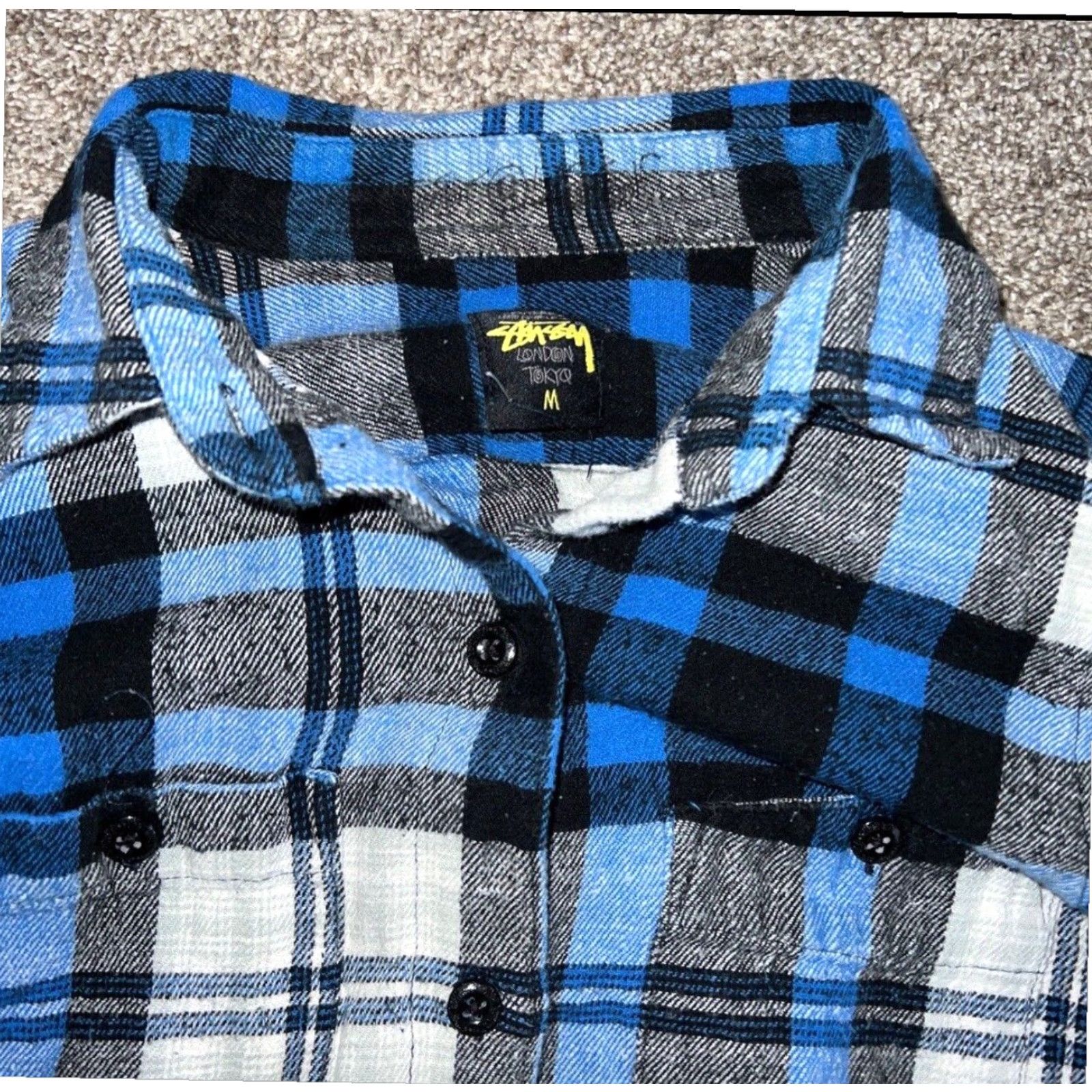 Vintage VINTAGE Stussy Blue Plaid Button-Up Shirt Womens Size M London Size M / US 6-8 / IT 42-44 - 2 Thumbnail