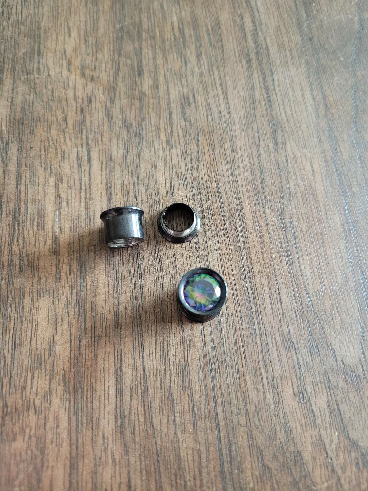 Genetic Manipulation Shinichiro Kuriya Pair of Black Steel Ear Gauges w Iridescent Gemstone Size 00 Size ONE SIZE - 1 Thumbnail
