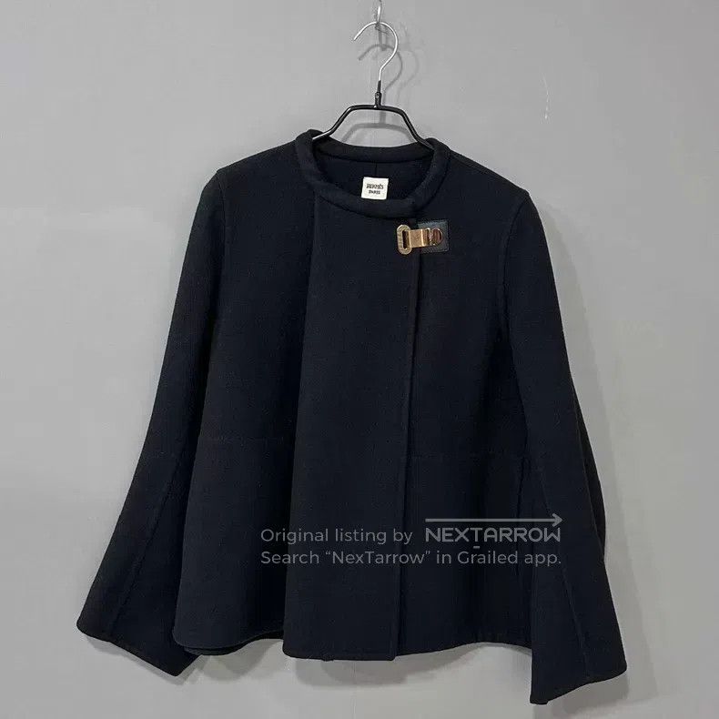 Hermes Hermes Black Metallic Leather Buckle Cashmere Jacket Size XS / US 0-2 / IT 36-38 - 1 Thumbnail