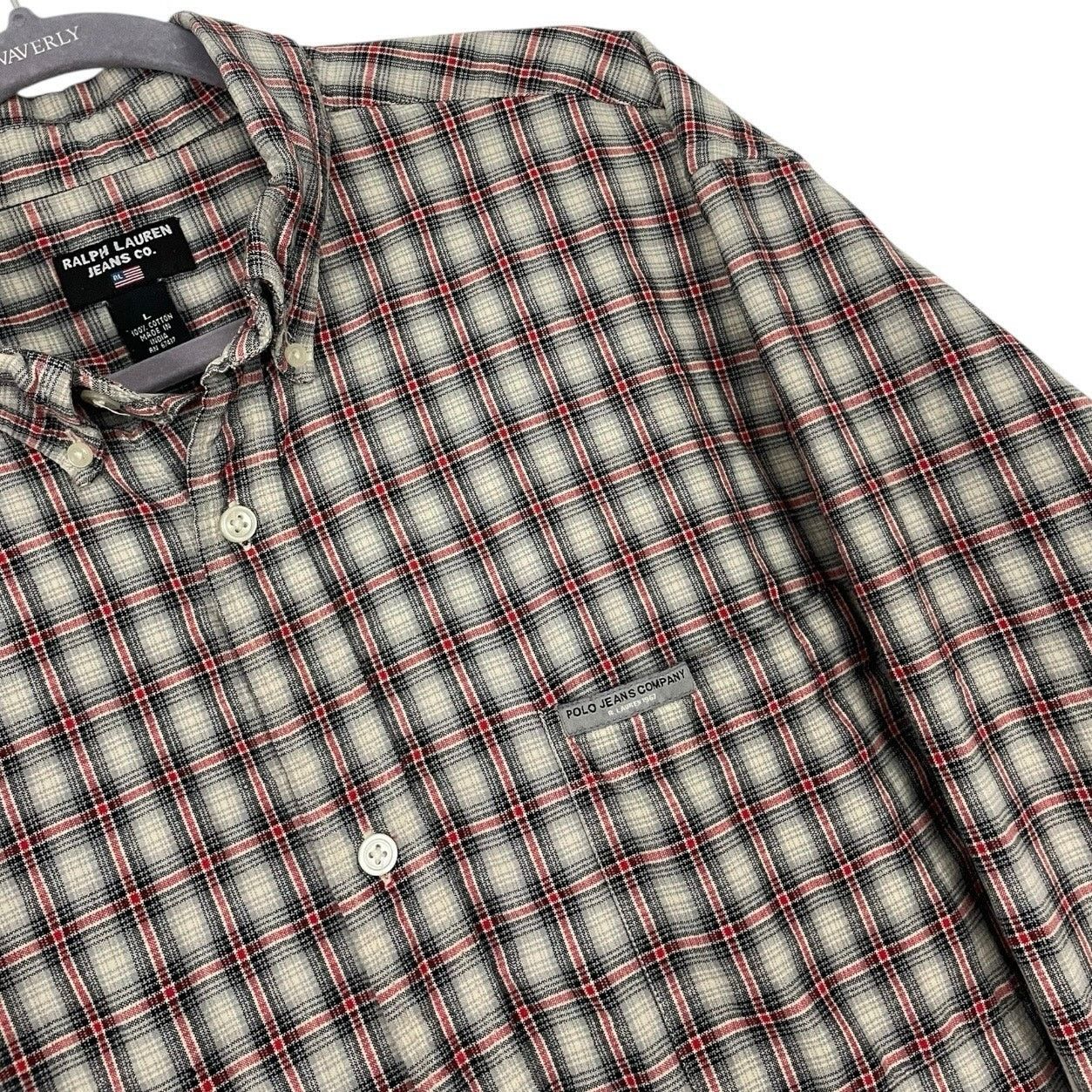 Ralph Lauren × Vintage Ralph Lauren Jeans Co Vtg Red & Grey Plaid Button Down Shirt Size US L / EU 52-54 / 3 - 2 Thumbnail
