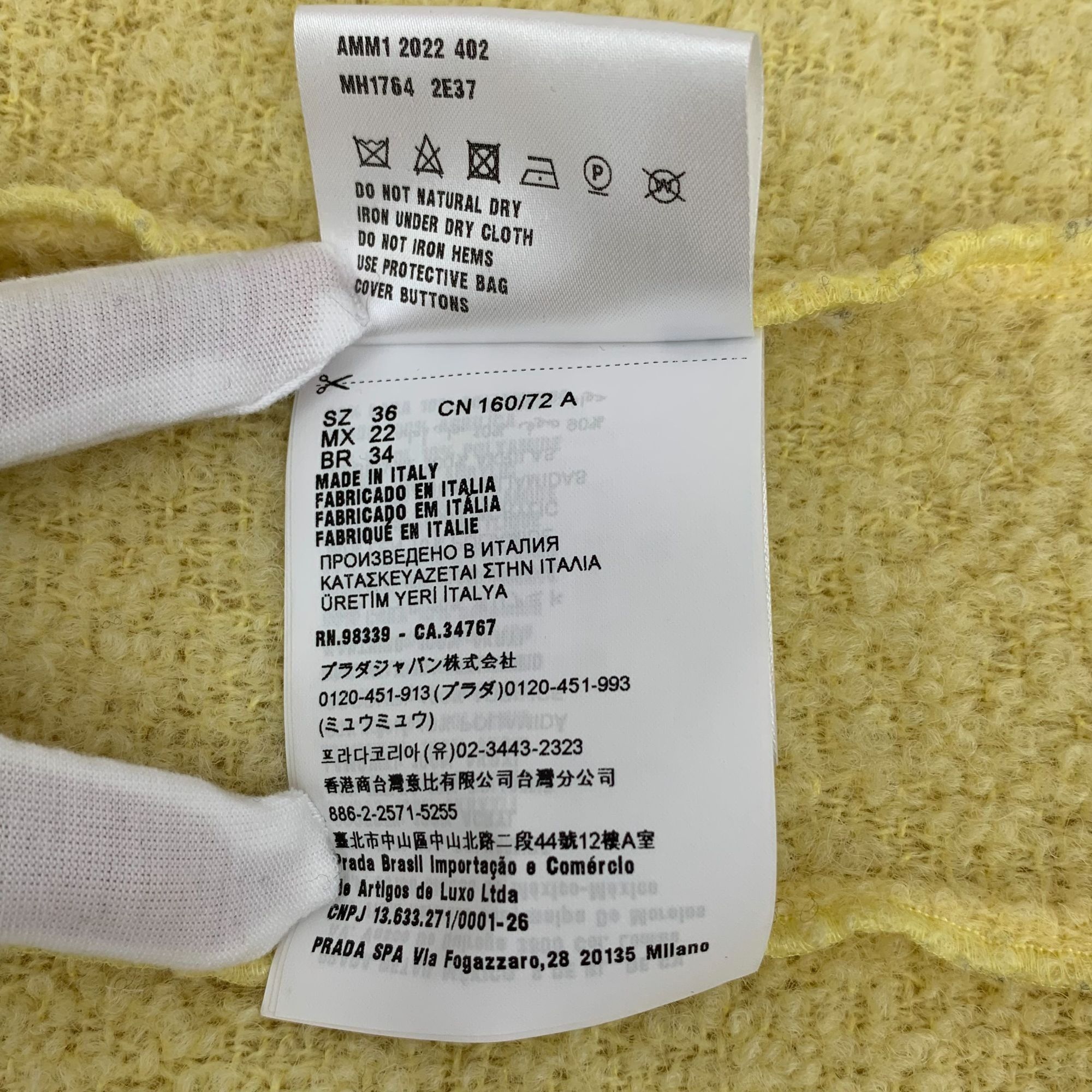 Miu Miu Miu Miu Yellow Wool V-Neck Long-Sleeved Tweed Knitted Cardig Size XS / US 0-2 / IT 36-38 - 4 Thumbnail