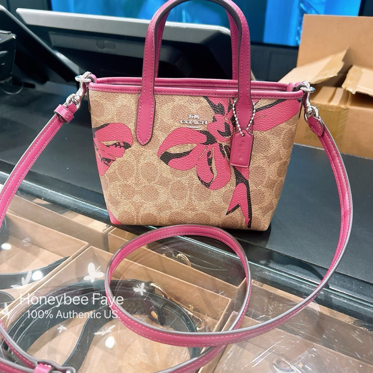 Coach City Mini Tote Bag In Signature Canvas With Bow Print CY736 Size ONE SIZE - 2 Thumbnail