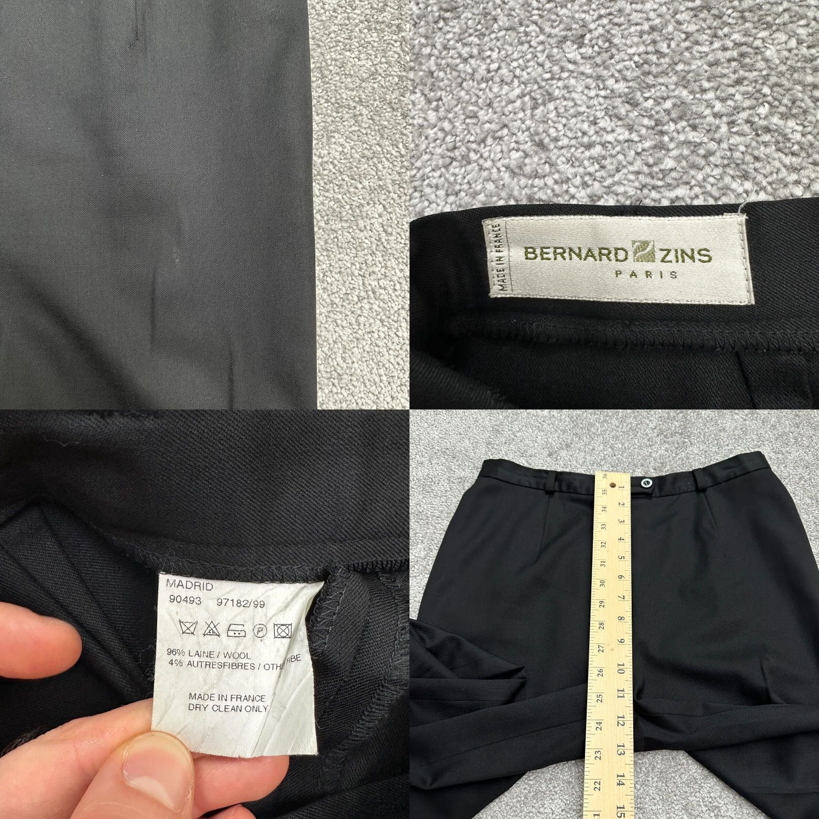 Vintage Bernard Zins Wool Pants Women 30x31 Black Straight Leg High Rise Size 30" / US 8 / IT 44 - 8 Thumbnail