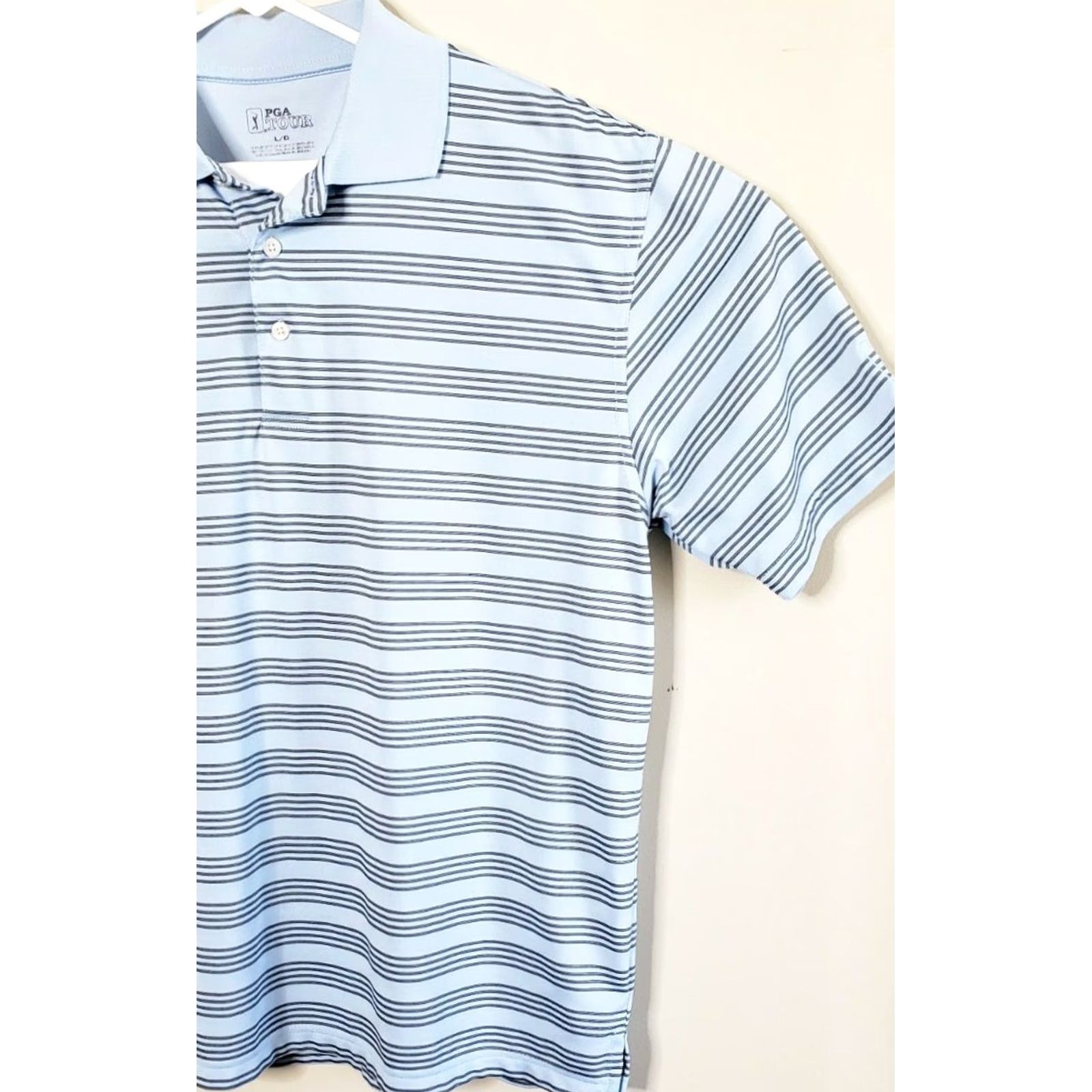 PGA Tour PGA TOUR Polo Shirt Shirt Men’s Large 3 Button Short Sleeve Textured Striped Blue Polo Shirt Size US L / EU 52-54 / 3 - 4 Thumbnail