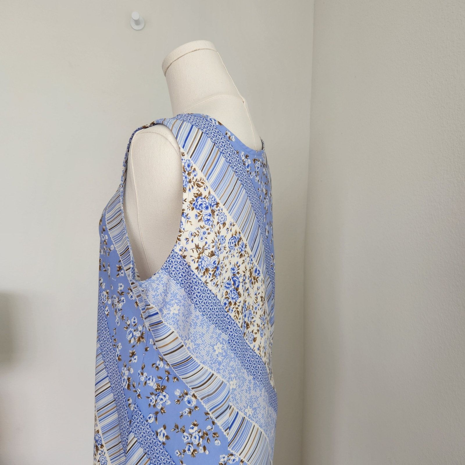 Vintage Vintage Blue Floral Striped Sheath Sleeveless Maxi Dress M Size M / US 6-8 / IT 42-44 - 5 Thumbnail