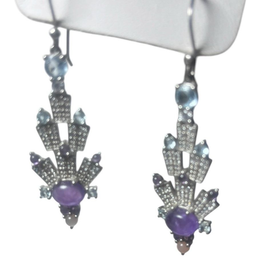 Other Hespera Art Deco Multi Gem Earrings Amethyst Topaz Moonstone Size ONE SIZE - 3 Thumbnail