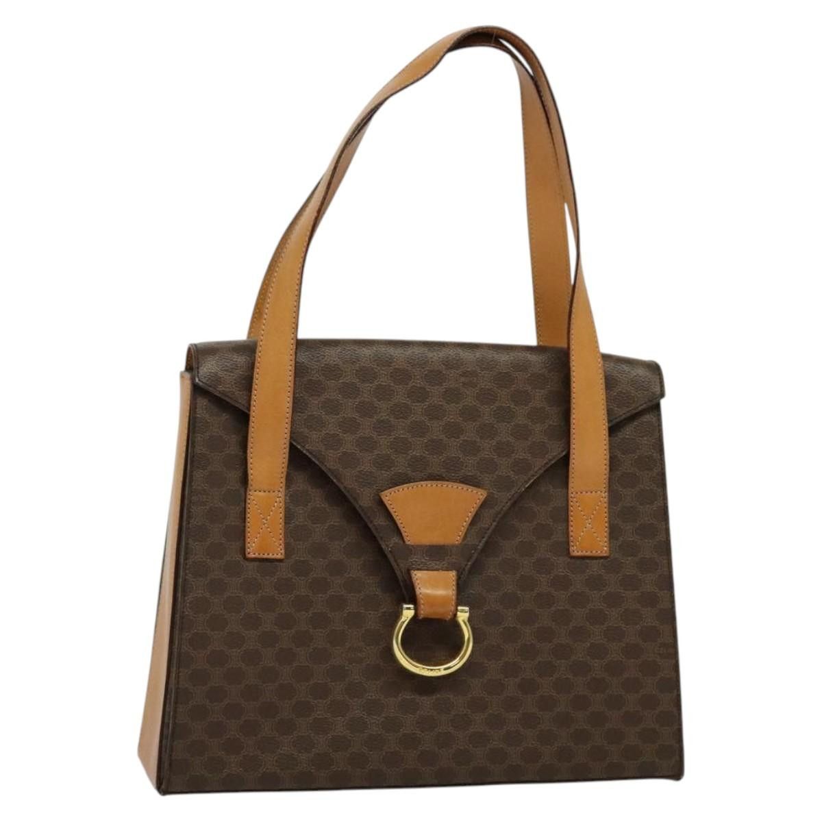CELINE Macadam Canvas Hand Bag Pvc Leather Brown Gold
