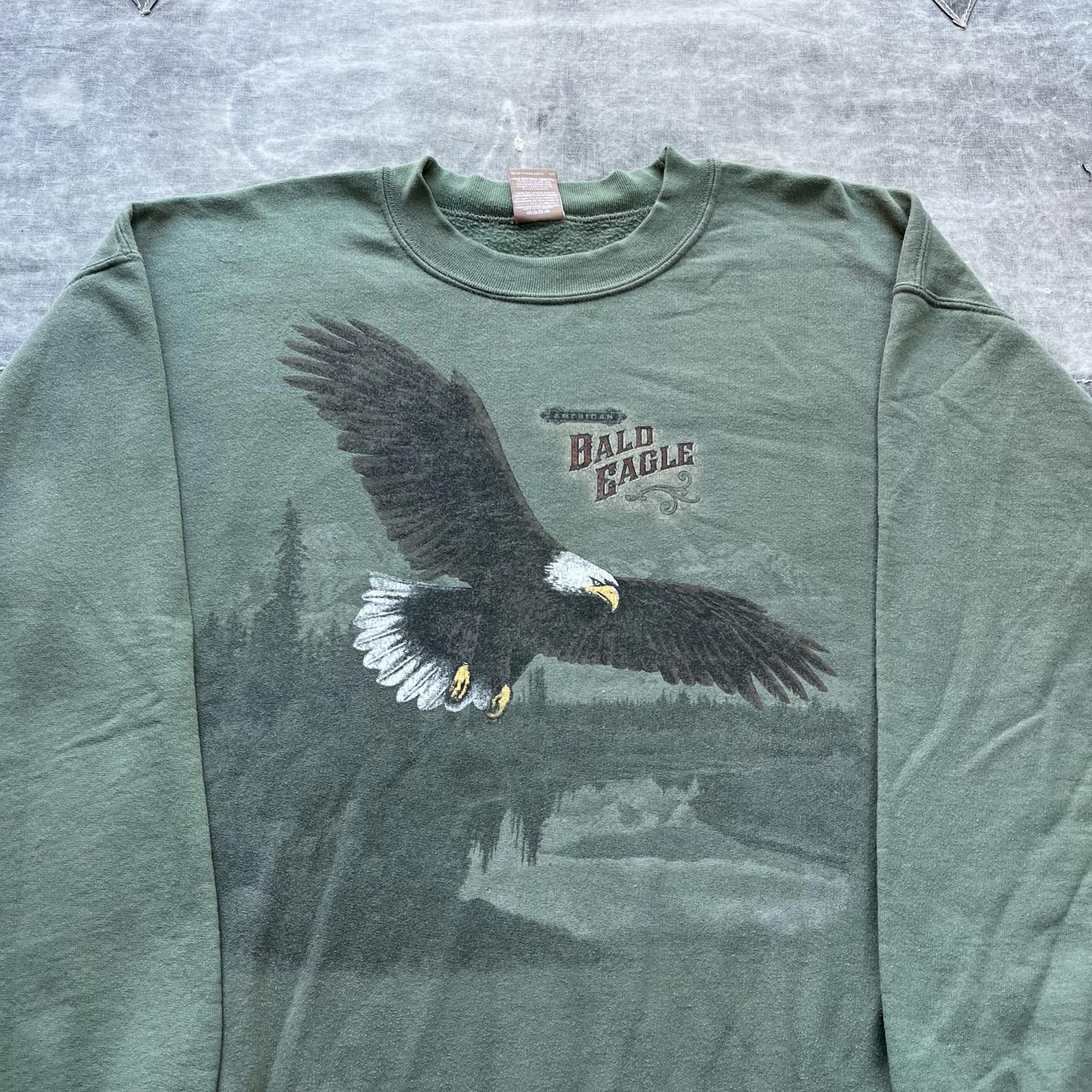 George × Vintage Vintage Y2K Olive Green Bald Eagle Nature Baggy Sweatshirt Size US M / EU 48-50 / 2 - 2 Thumbnail