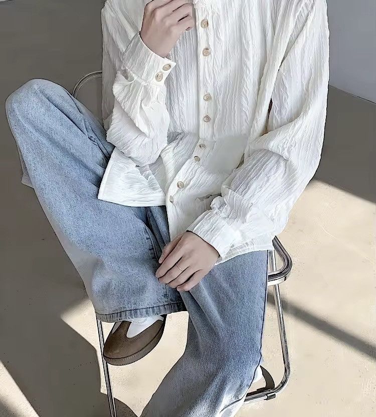 Japanese Brand × Vintage Retro vintage high neck crinkle button up shirt Size US M / EU 48-50 / 2 - 8 Thumbnail