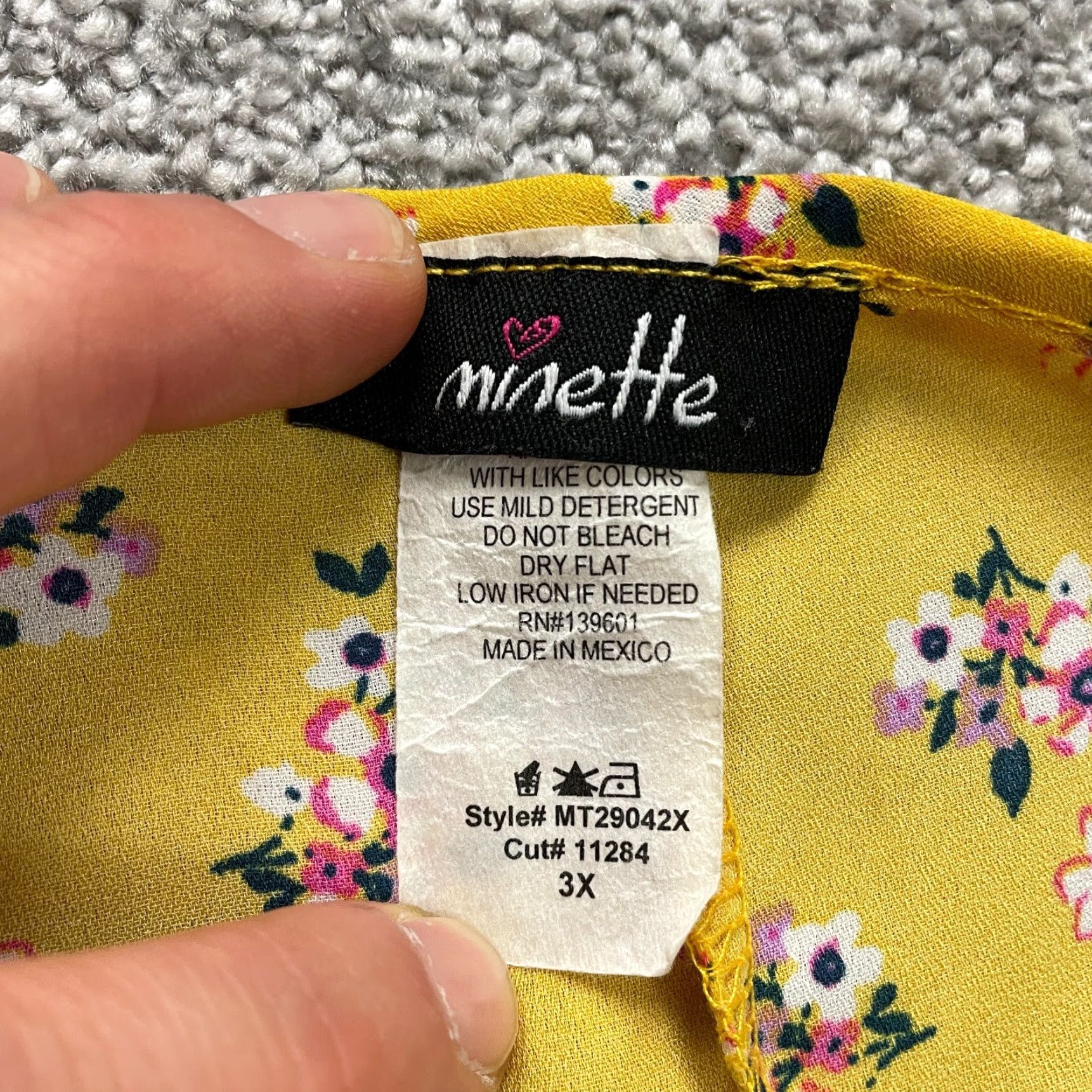 Vintage VINTAGE? No — use original: Minette Blouse Top Women 3XL Yellow Floral Round Neck Short Sleeve Casual Size XXL / US 16-18 / IT 52-54 - 4 Thumbnail