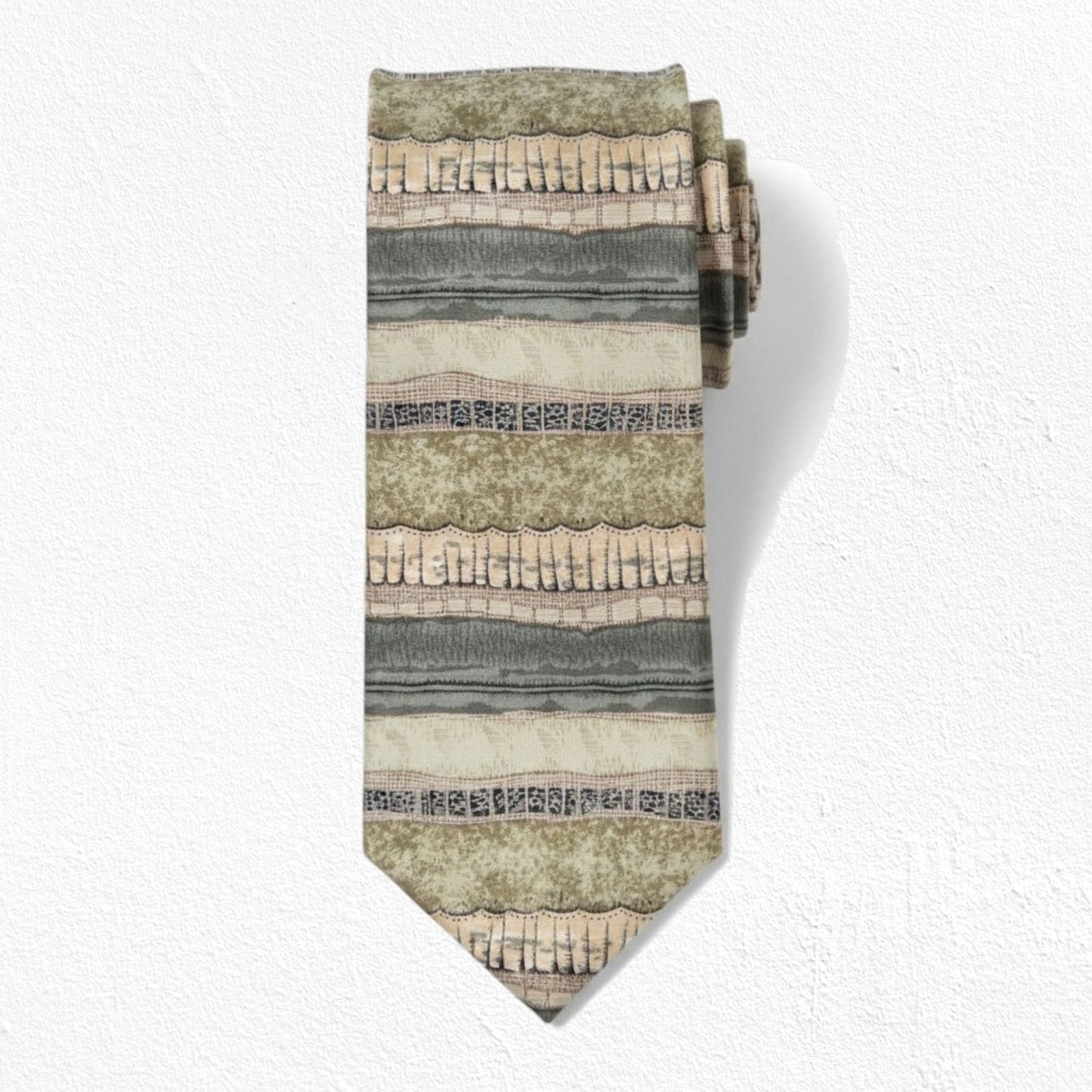 Vintage 90s Vintage Tan Striped USA Made Silk Tie Size ONE SIZE - 1 Thumbnail