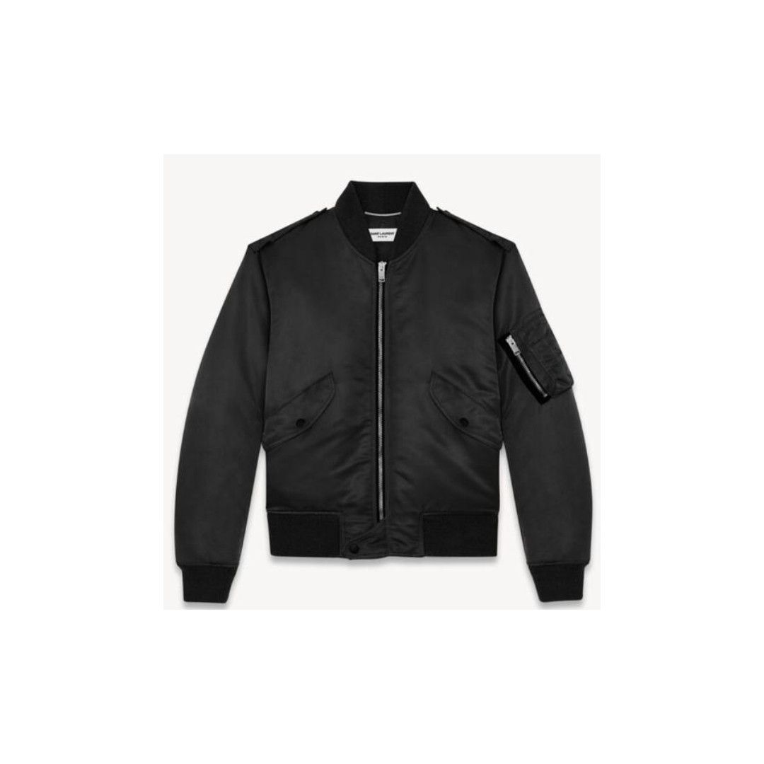Saint Laurent Paris o1la1rc1a1225 486136 Bomber Jacket in Nylon in Black Size US M / EU 48-50 / 2 - 1 Thumbnail