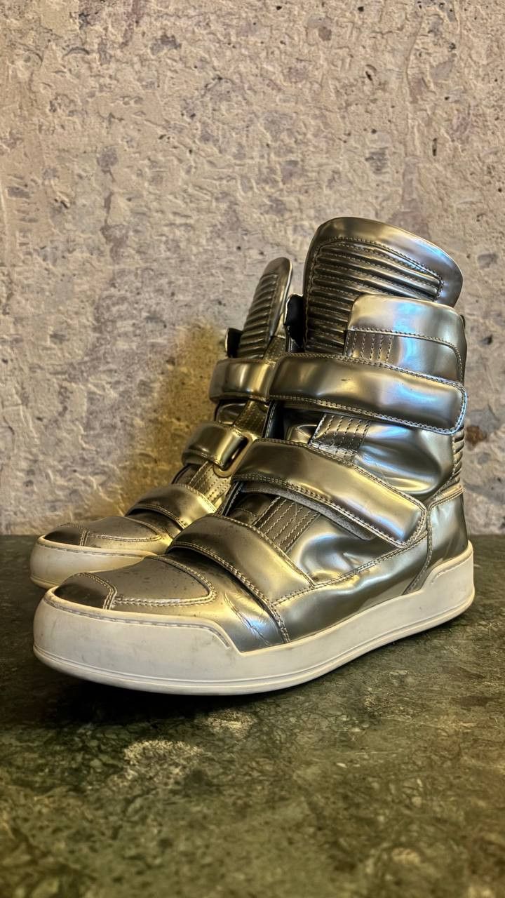 Balmain balmain metallic strap silver leather high-top sneakers Size US 8 / EU 41 - 2 Thumbnail