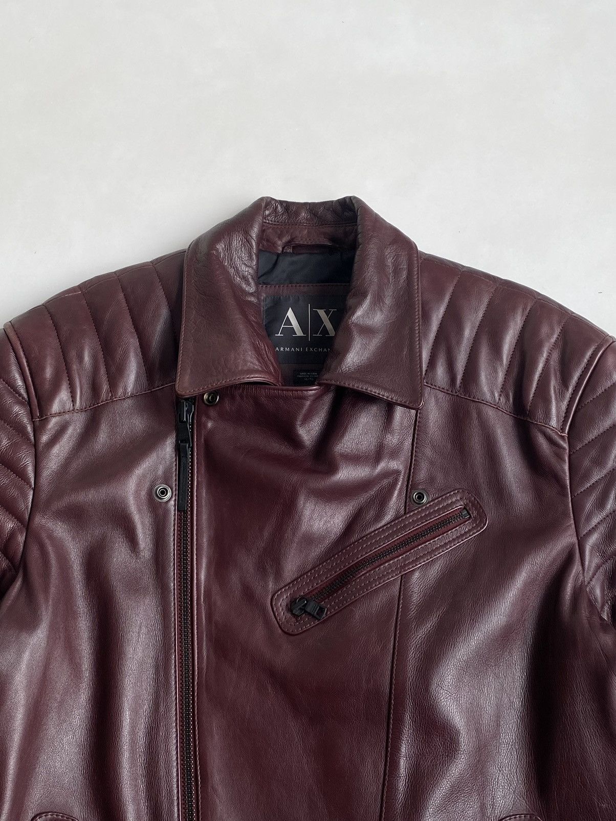 Armani Exchange Armani Exchange Leather Biker Jacket Burgundy Size US L / EU 52-54 / 3 - 7 Thumbnail