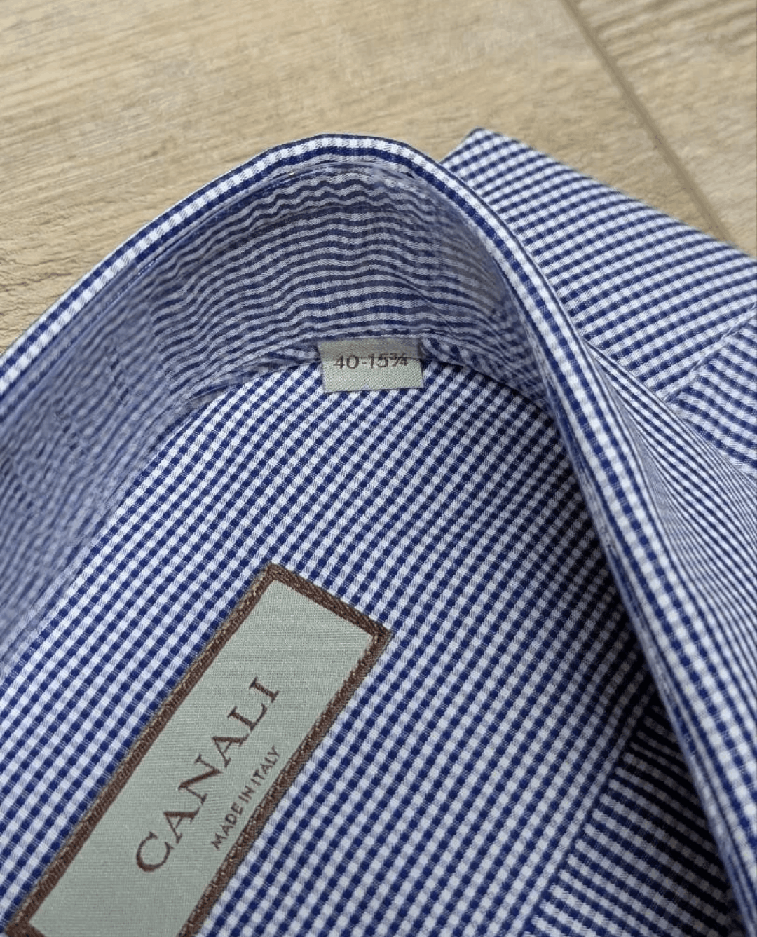 Canali CANALI Gingham Dress Shirt Navy Blue 40 US 15.75 Size US M / EU 48-50 / 2 - 4 Thumbnail