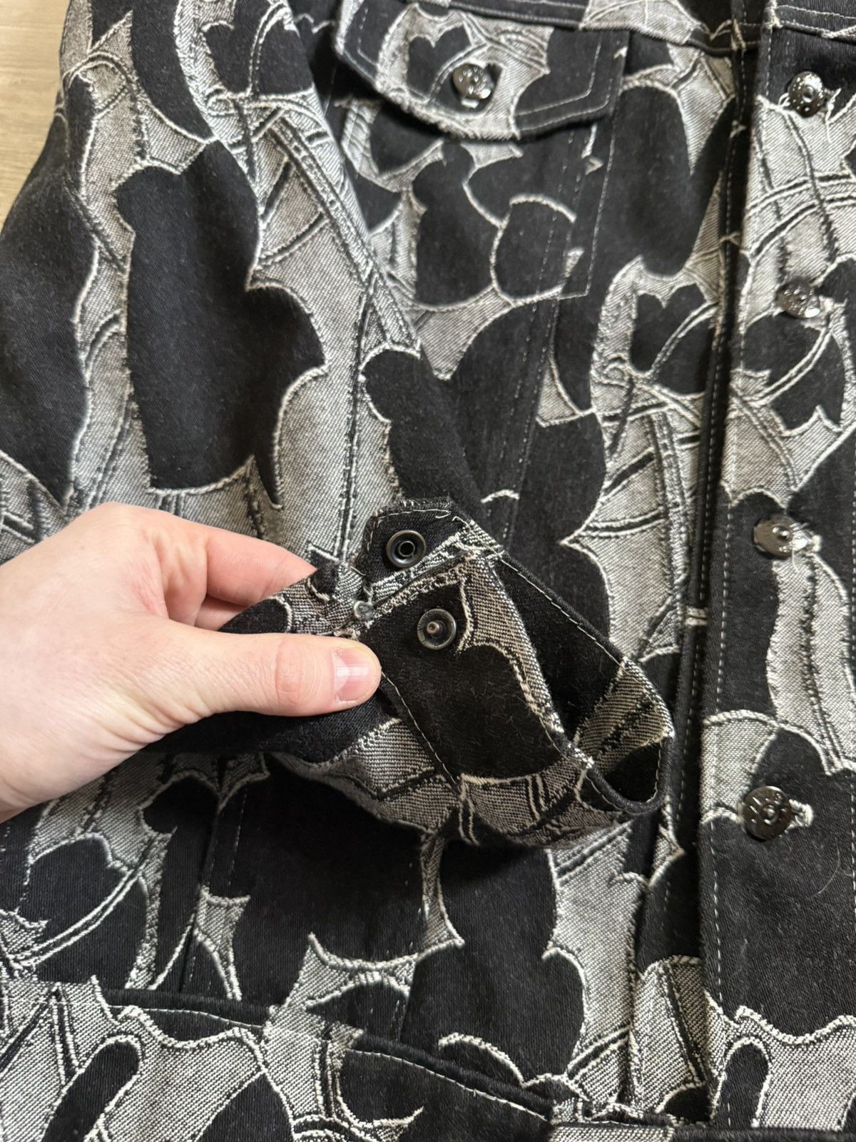 Handmade Denim Jacket Floral Jaquard Pattern Size US M / EU 48-50 / 2 - 6 Thumbnail