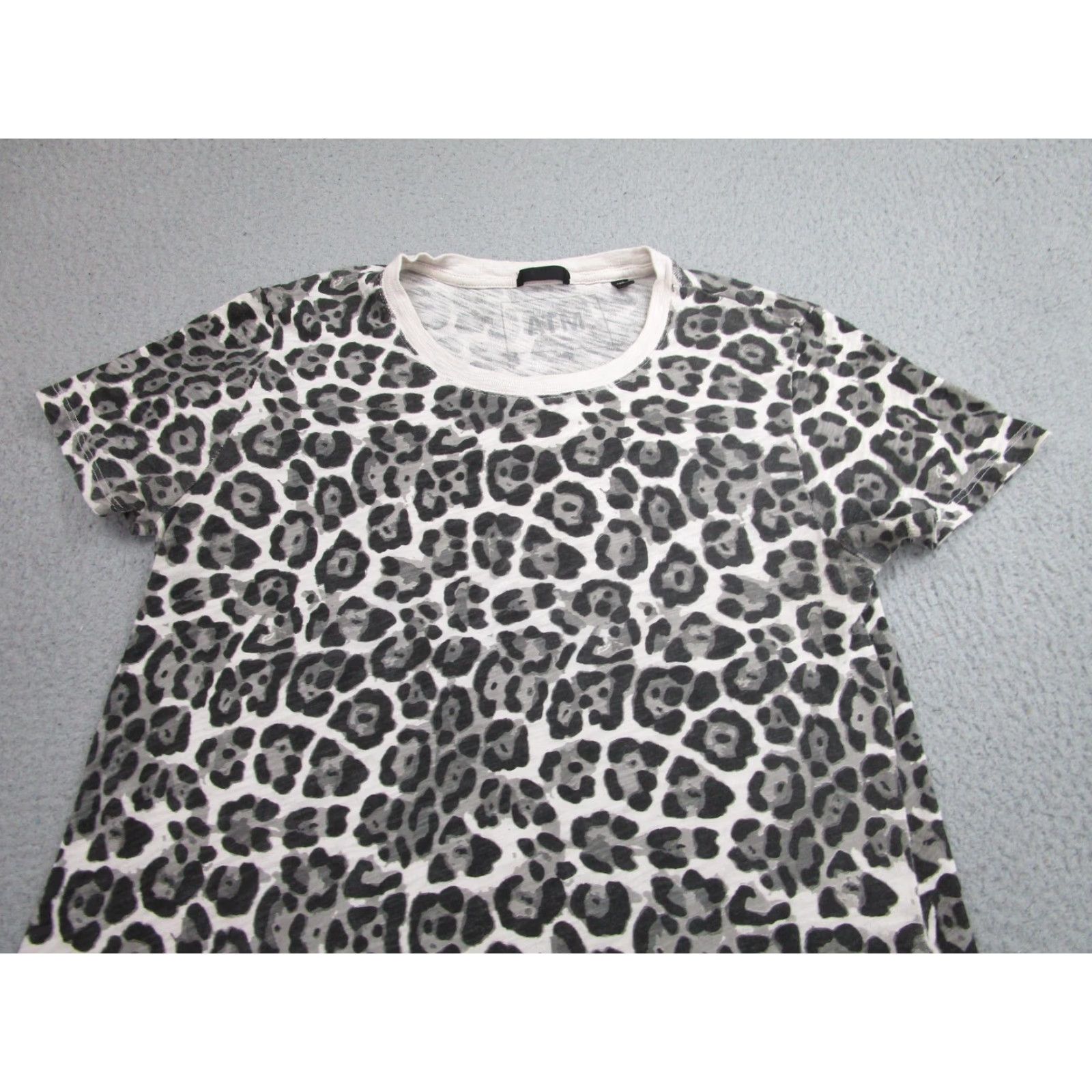 Vintage ATM Anthony Thomas Melillo Dress Women's Large Gray/Black Leopard Print Crew Neck Short Sleeve Knee Length Jersey Cotton T-Shirt Dress 90s Inspired? Size L / US 10 / IT 46 - 2 Thumbnail