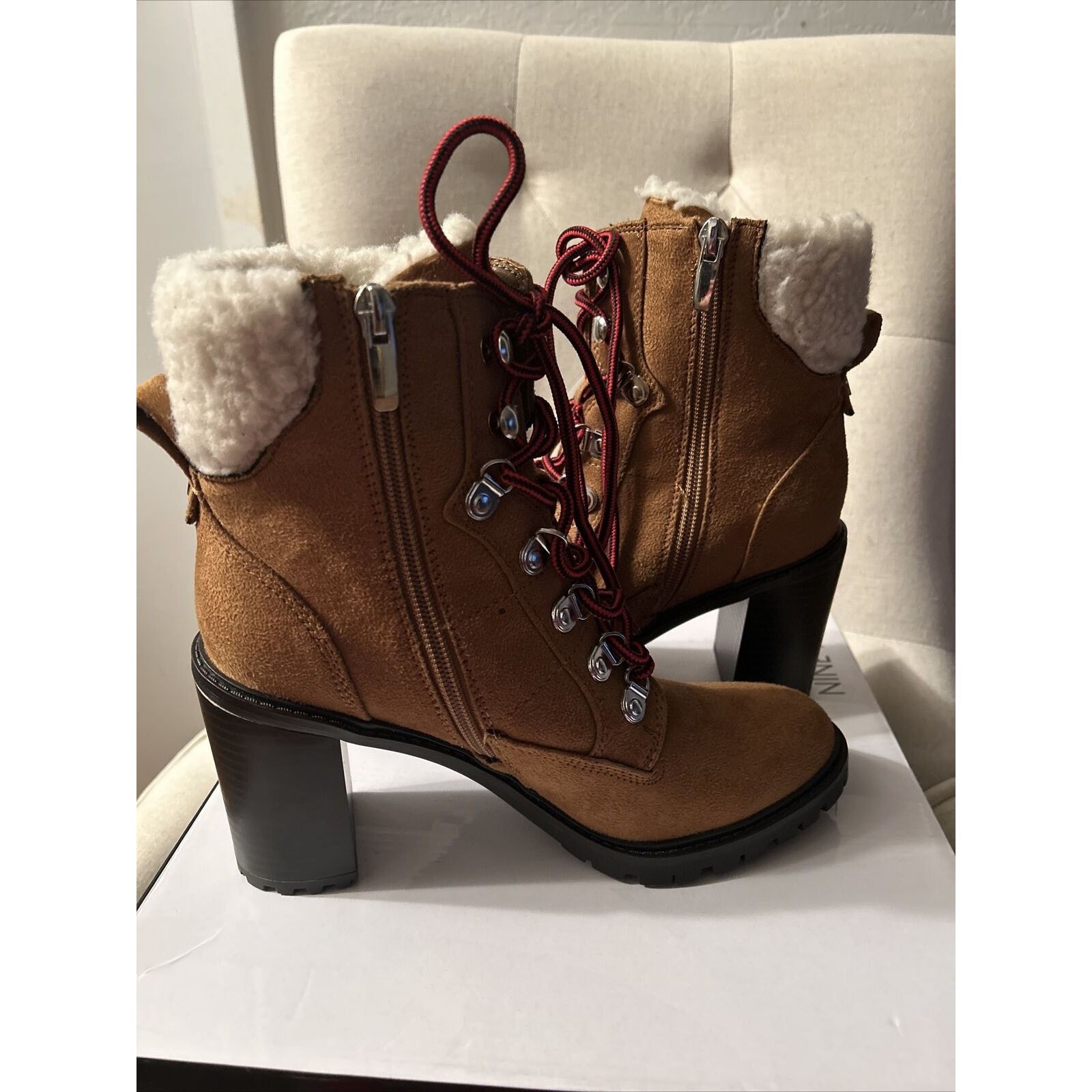 Nine West NEW W/BOX Nine West Peer 2 Sherpa Cuff Ankle Boots Brown 7.5 Size US 7.5 / IT 37.5 - 7 Thumbnail