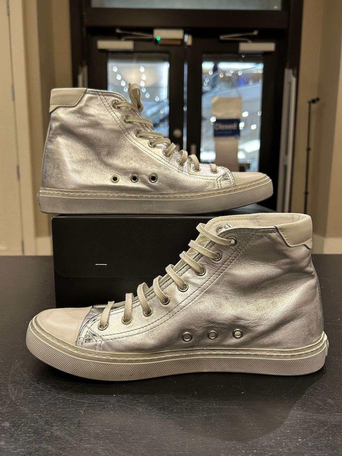 Yves Saint Laurent Yves Saint Laurent Bedford High Top Sneakers - Silver Size US 8 / EU 41 - 2 Thumbnail