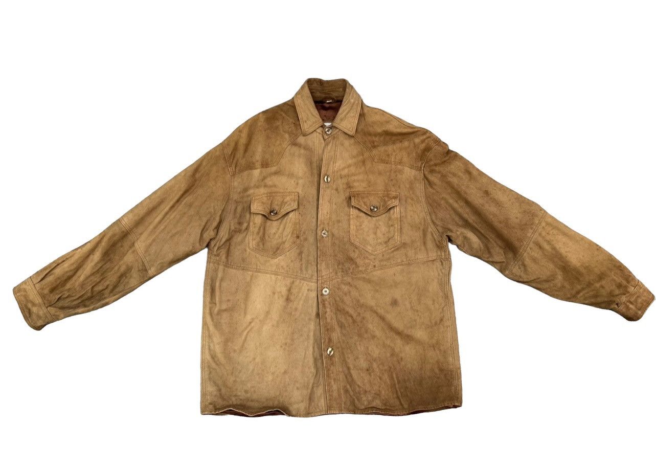 Leather Trashed VTG Camanchi London Dirty Patina Suede Leather Shirt Size US L / EU 52-54 / 3 - 1 Thumbnail