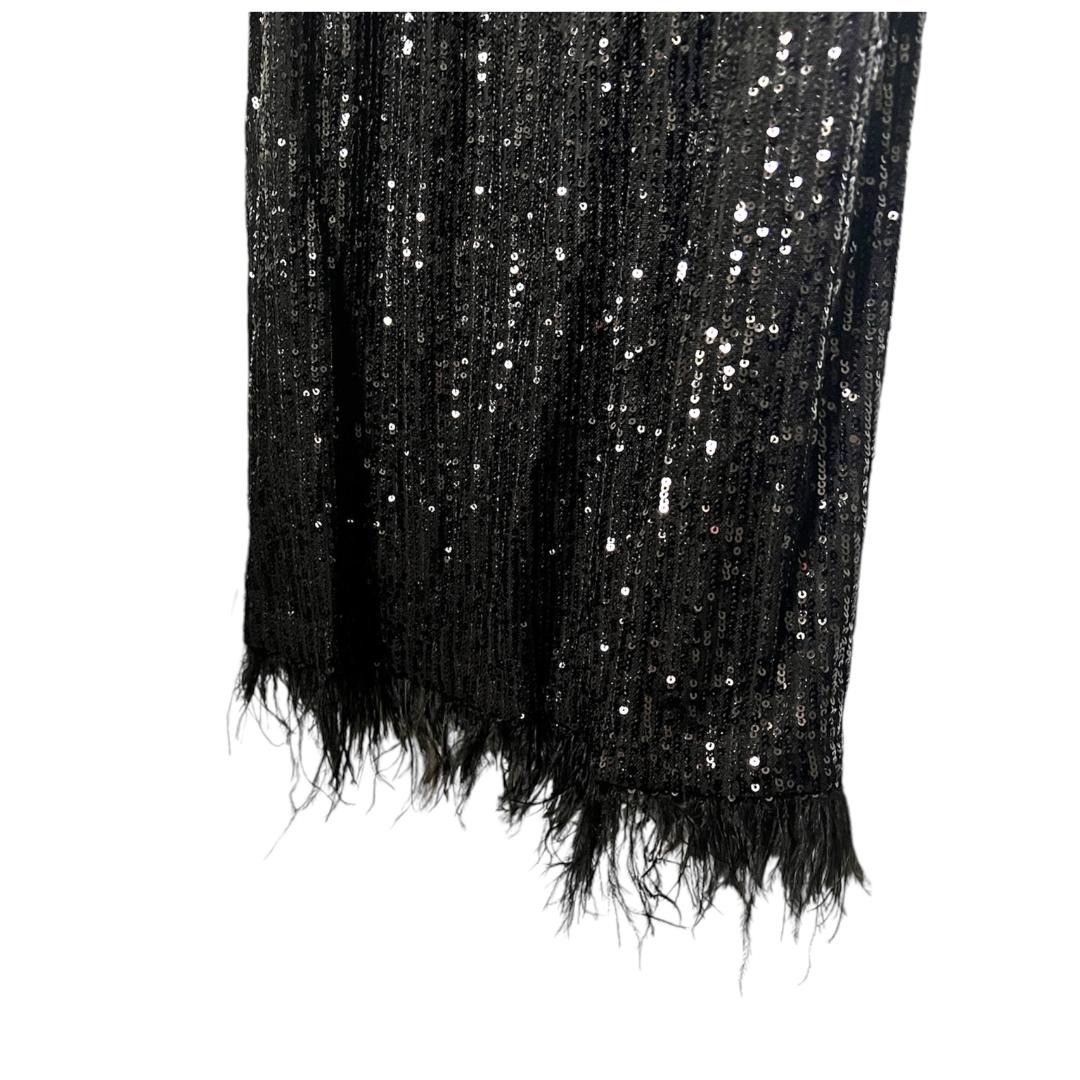 Nanette Lepore Nanette Lepore Womens Black Feather Trim Sequined High Neck Size XL / US 12-14 / IT 48-50 - 5 Thumbnail