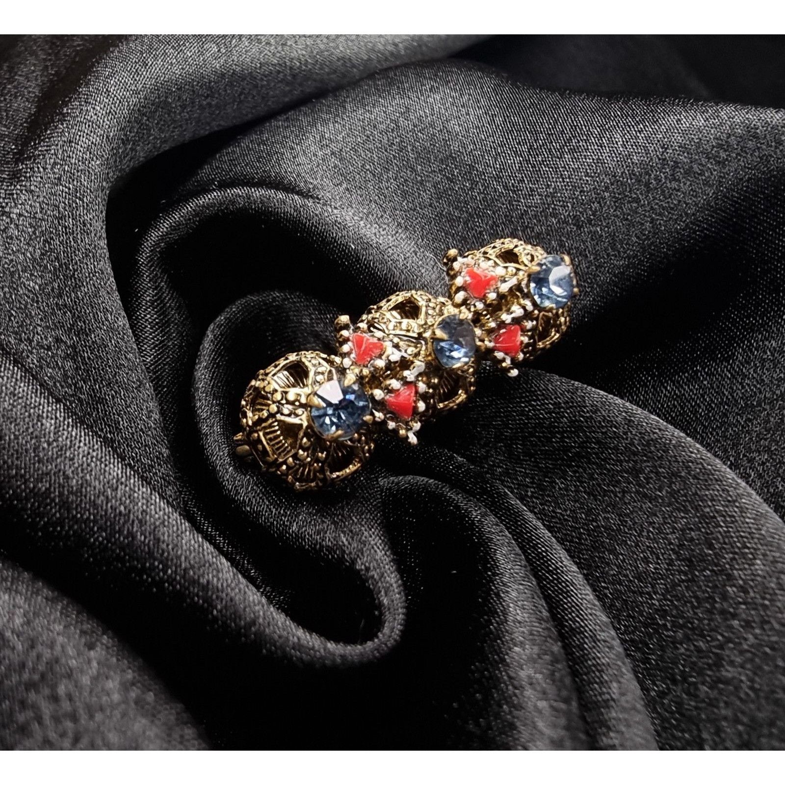 Vintage Vintage 1950s Gold-Tone Brooch With Blue & Red Glass Stones Size ONE SIZE - 2 Thumbnail