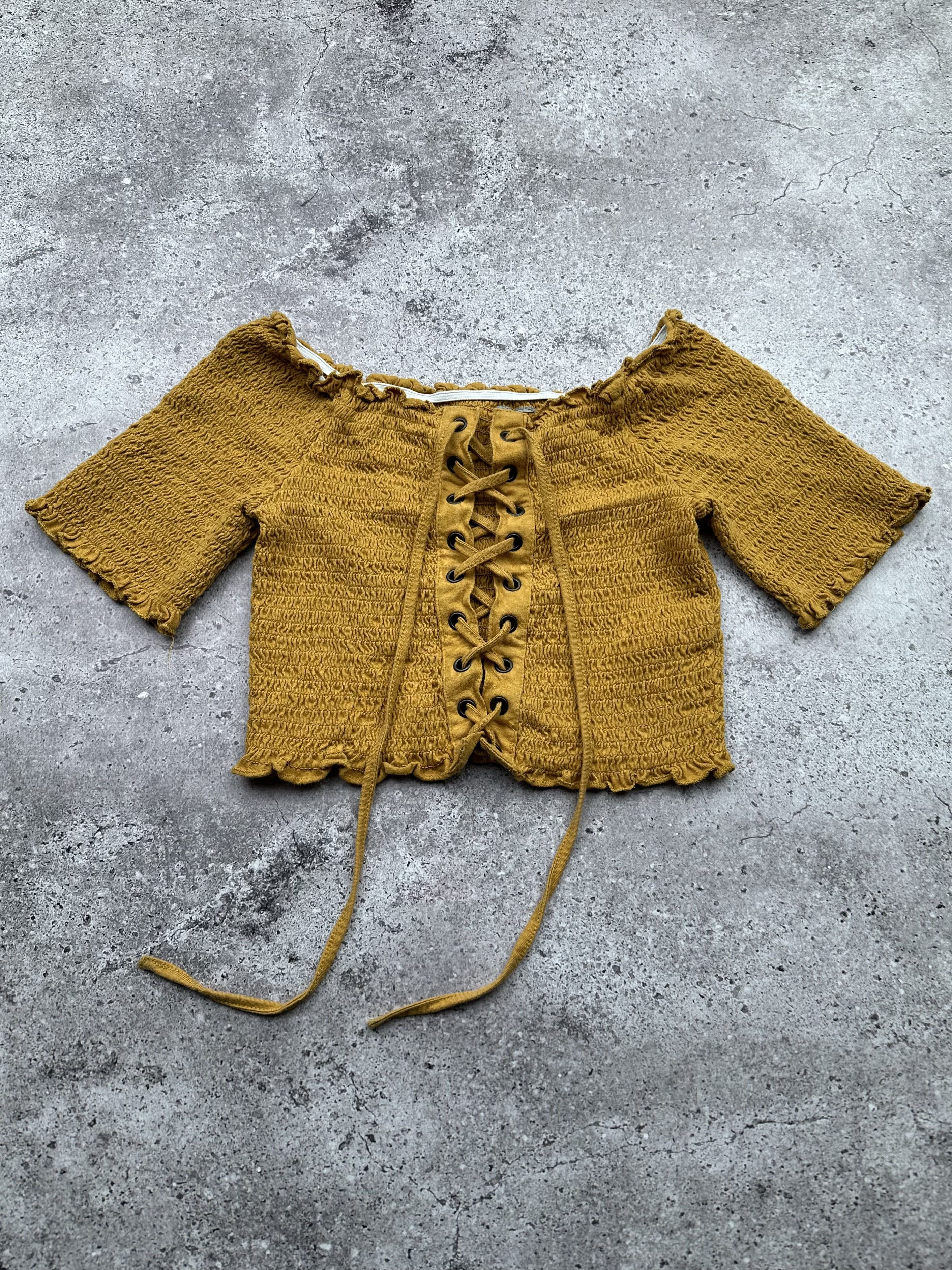 image of Vintage Bondage Crop Top in Yellow, Women's (Size XS)