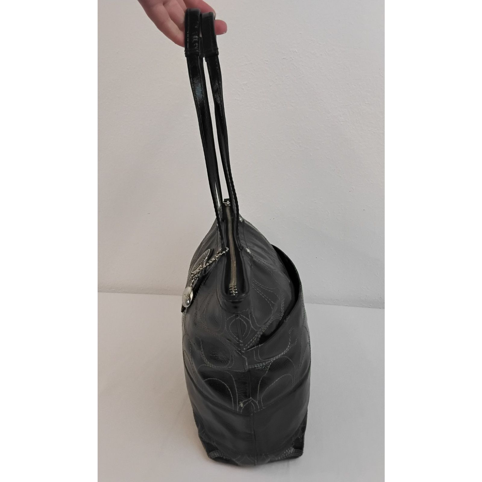 Coach Coach Signature Stitch Tote Bag Black Patent Leather Size ONE SIZE - 7 Thumbnail