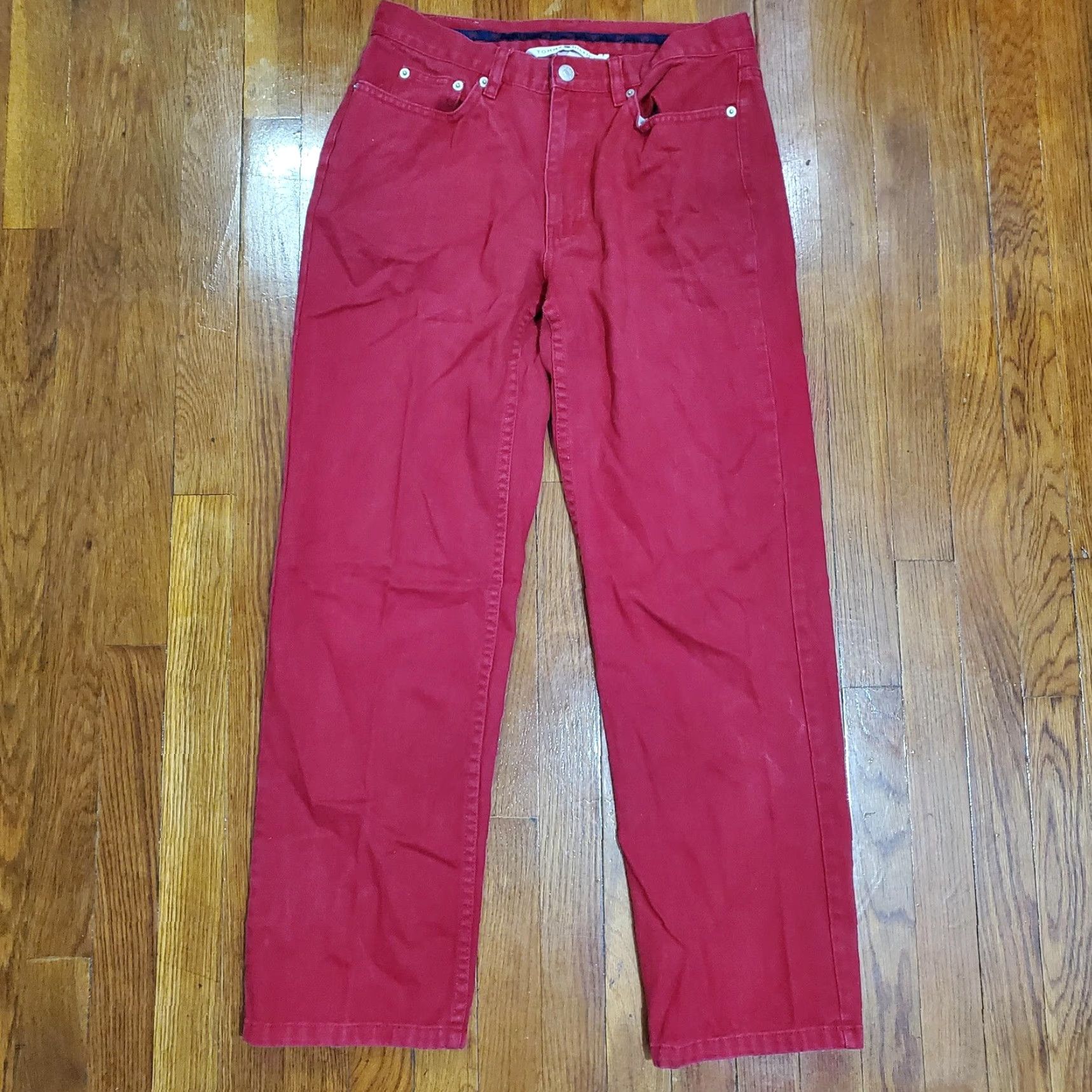 Tommy Hilfiger VINTAGE Tommy Hilfiger Jeans Womens 10 Red Straight Leg 5 Pocket Flag Logo Y2K pants denim Size 32" / US 10 / IT 46 - 4 Thumbnail