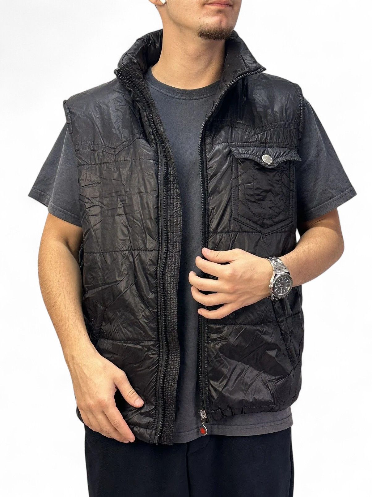 Vintage True Religion black denim vest y2k streetwear vintage style Size US XL / EU 56 / 4 - 1 Thumbnail