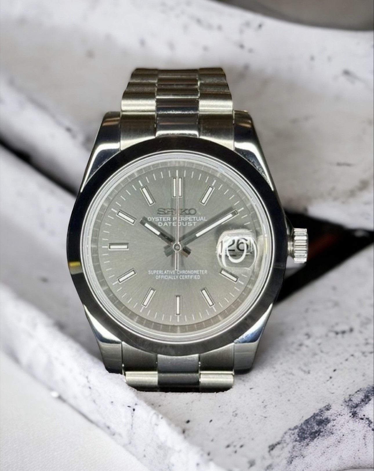Seiko Seiko Mod Datejust Gray Dial Steel Oyster Watch 39mm Size ONE SIZE - 1 Thumbnail