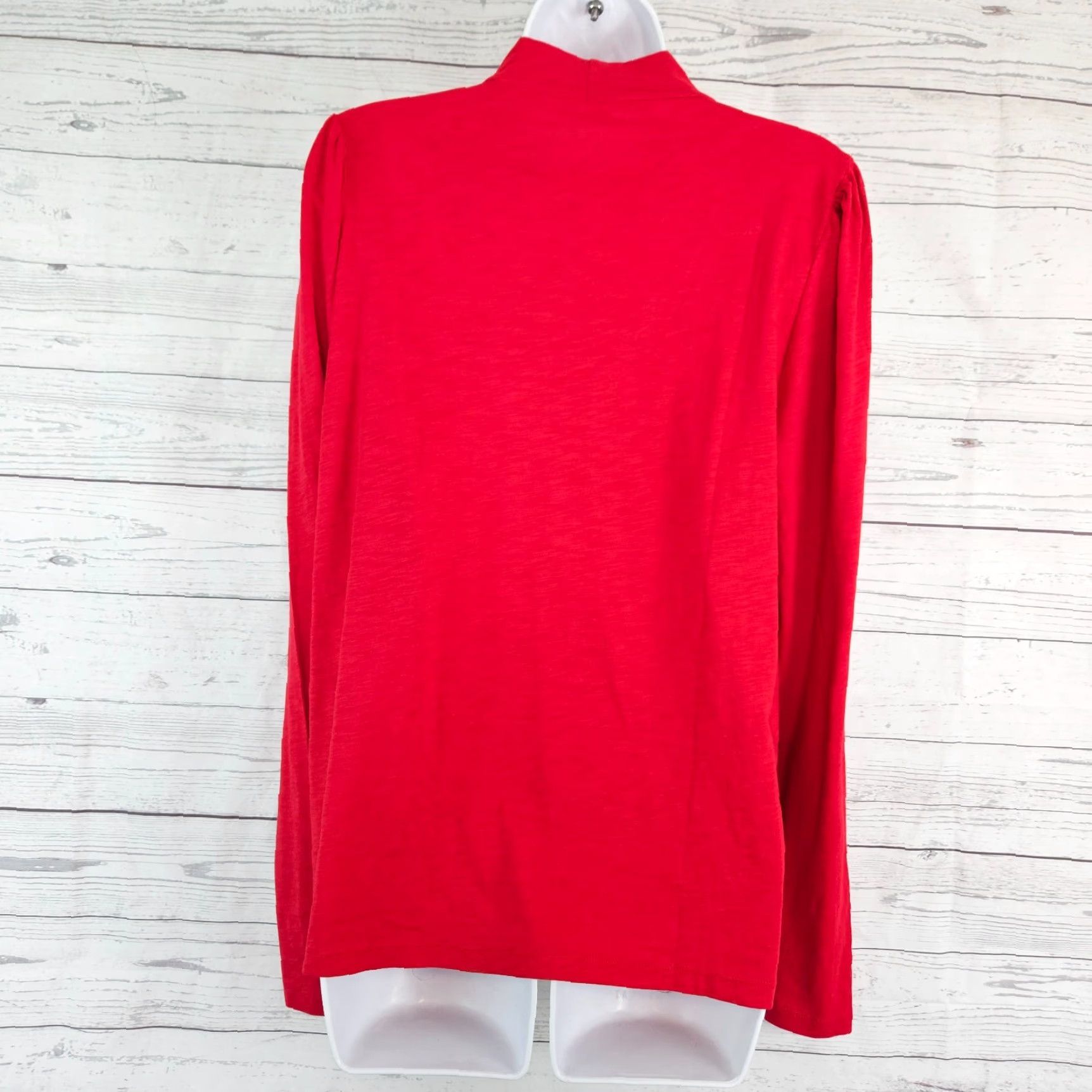 Loft Ann Taylor LOFT Womens Mock Neck Top XL Solid Red Cotton Long Sleeve Size XL / US 12-14 / IT 48-50 - 3 Thumbnail