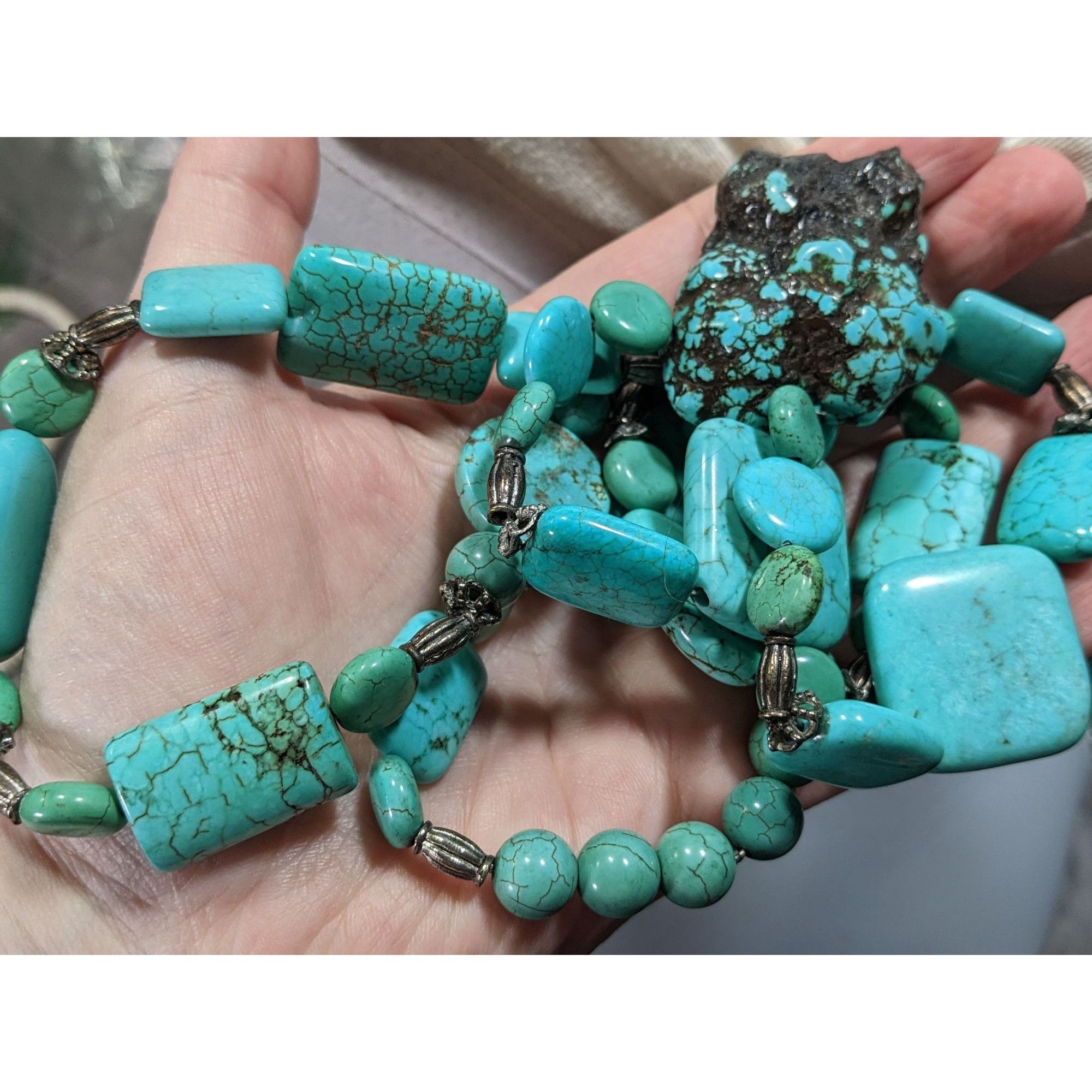 Other Vintage Handmade Chunky Turquoise Beaded Necklace With Silve Size ONE SIZE - 7 Thumbnail
