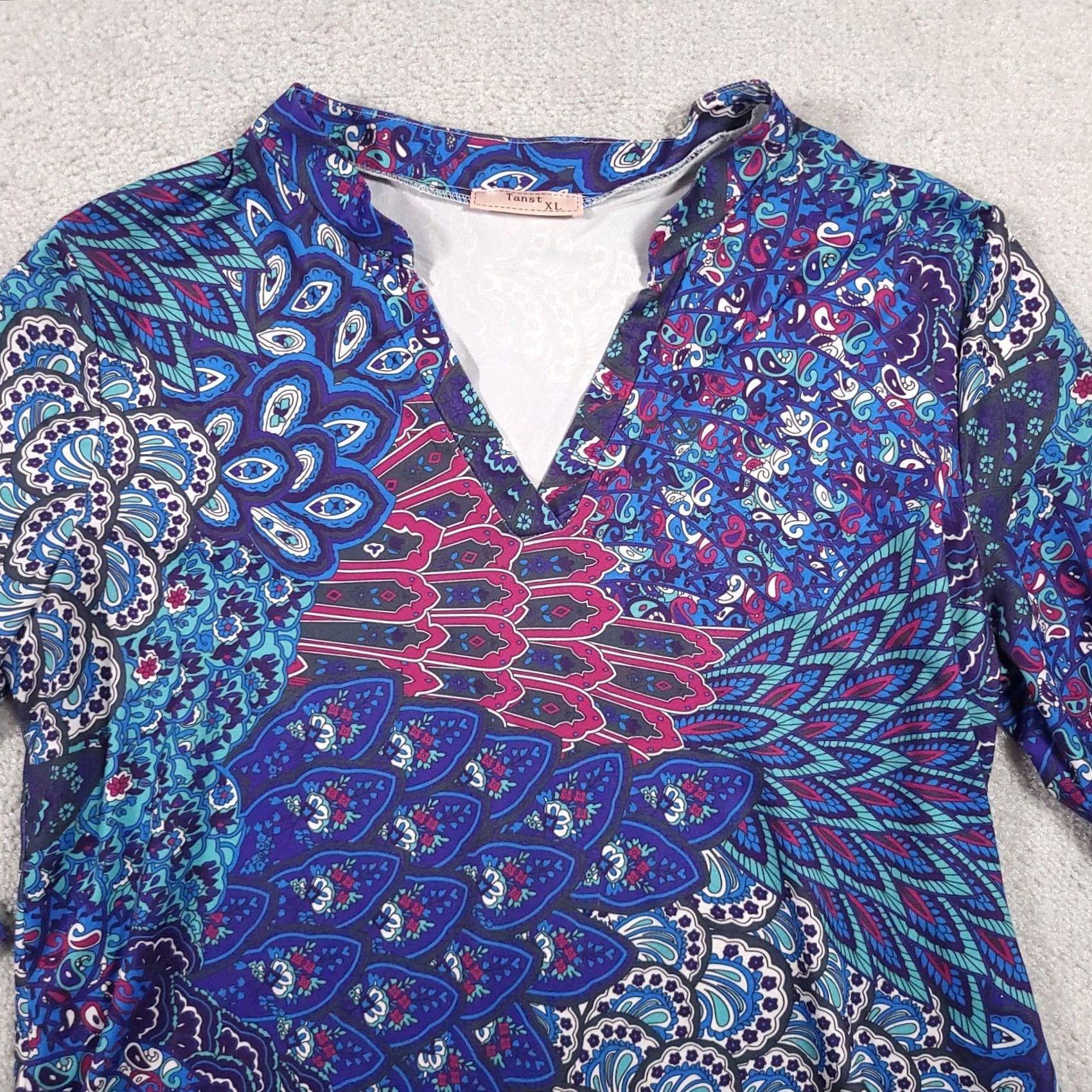 Vintage Tanst Lightweight Tunic Shirt Women's XL Blue Paisley Print V-Neck 3/4 Sleeve Size XL / US 12-14 / IT 48-50 - 3 Thumbnail