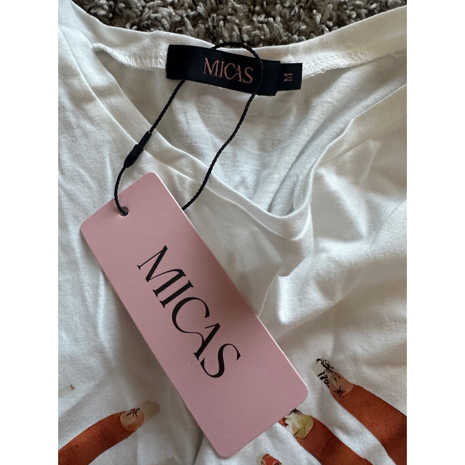 Other Micas White Short Sleeve Hands Print Round Neck Crop T-shirt Size M / US 6-8 / IT 42-44 - 5 Thumbnail