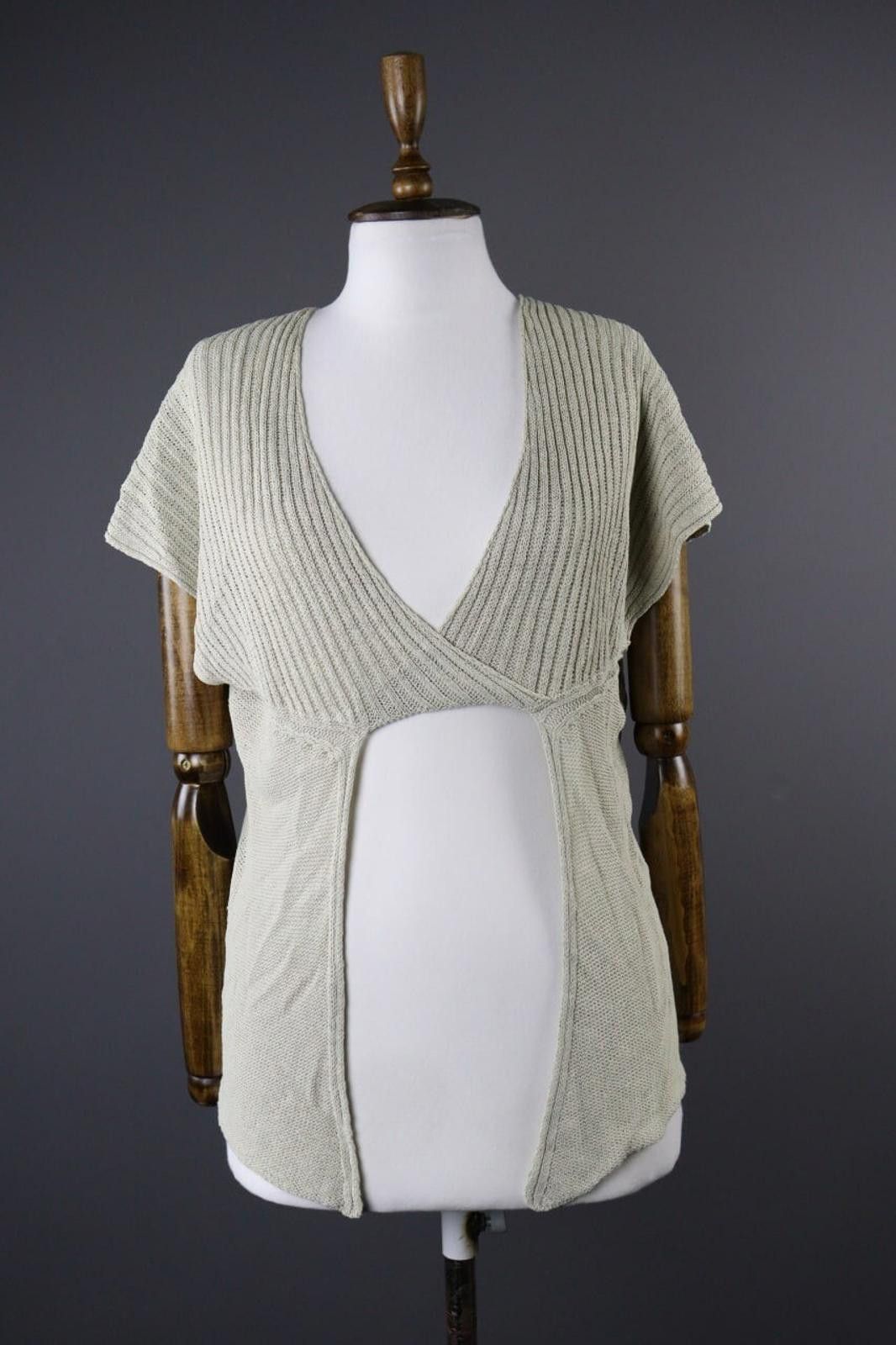 Designer Sarah Pacini Beige Linen Knit Wrap Top Shirt One Size Size ONE SIZE - 2 Thumbnail