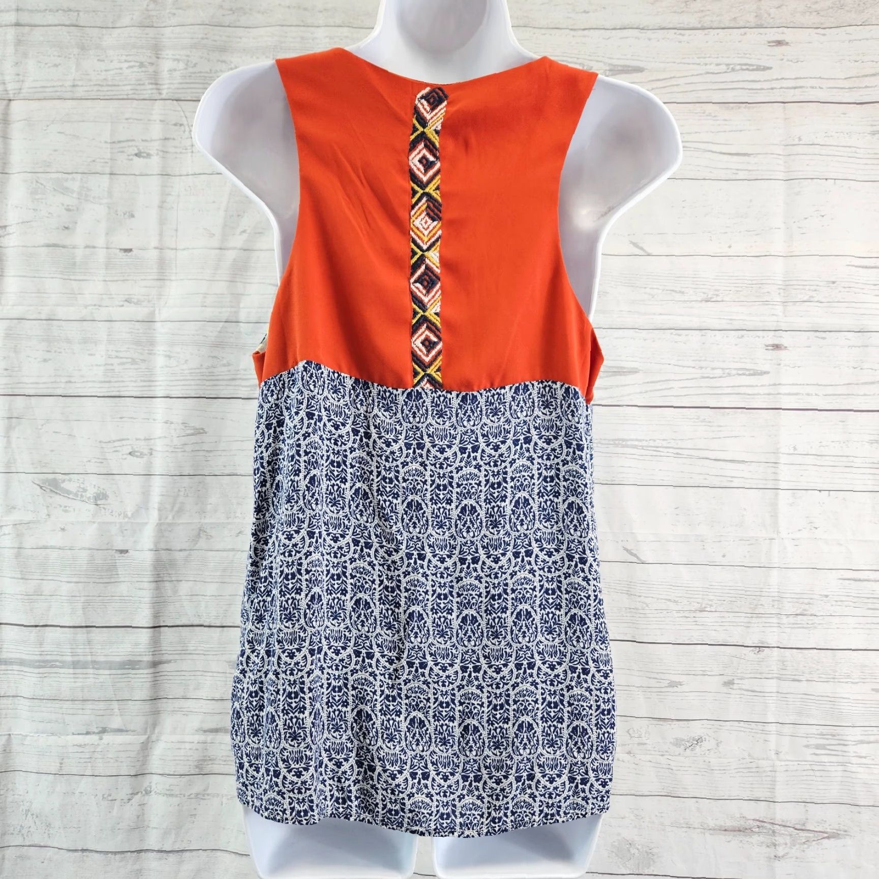 Vintage VINTAGE THML Womens Top Shirt Womens Medium Blue Orange Embroidered Sleeveless Rayon Size M / US 6-8 / IT 42-44 - 4 Thumbnail