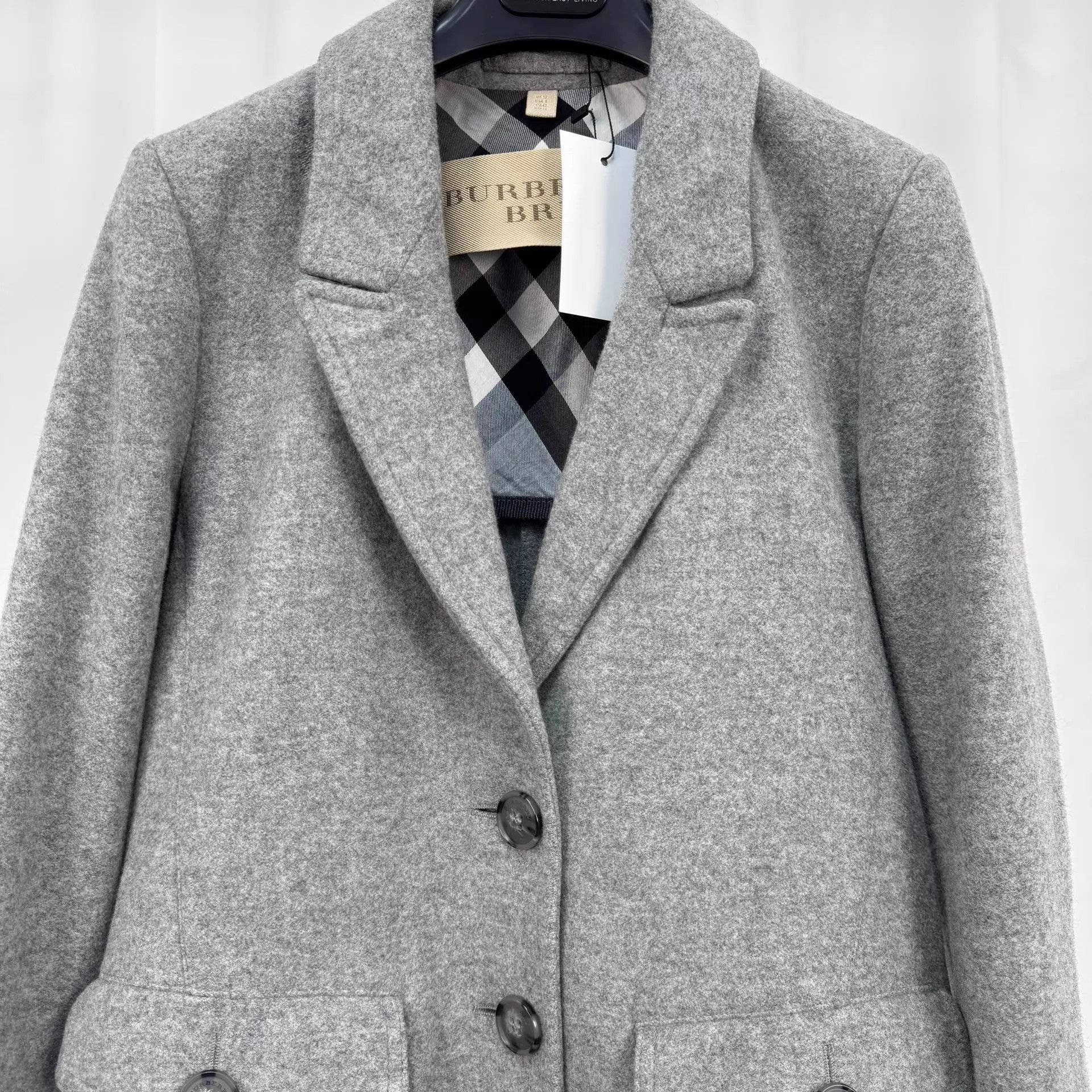 Burberry Burberry Gray Check Wool Coat UK10 Mint Size M / US 6-8 / IT 42-44 - 3 Thumbnail