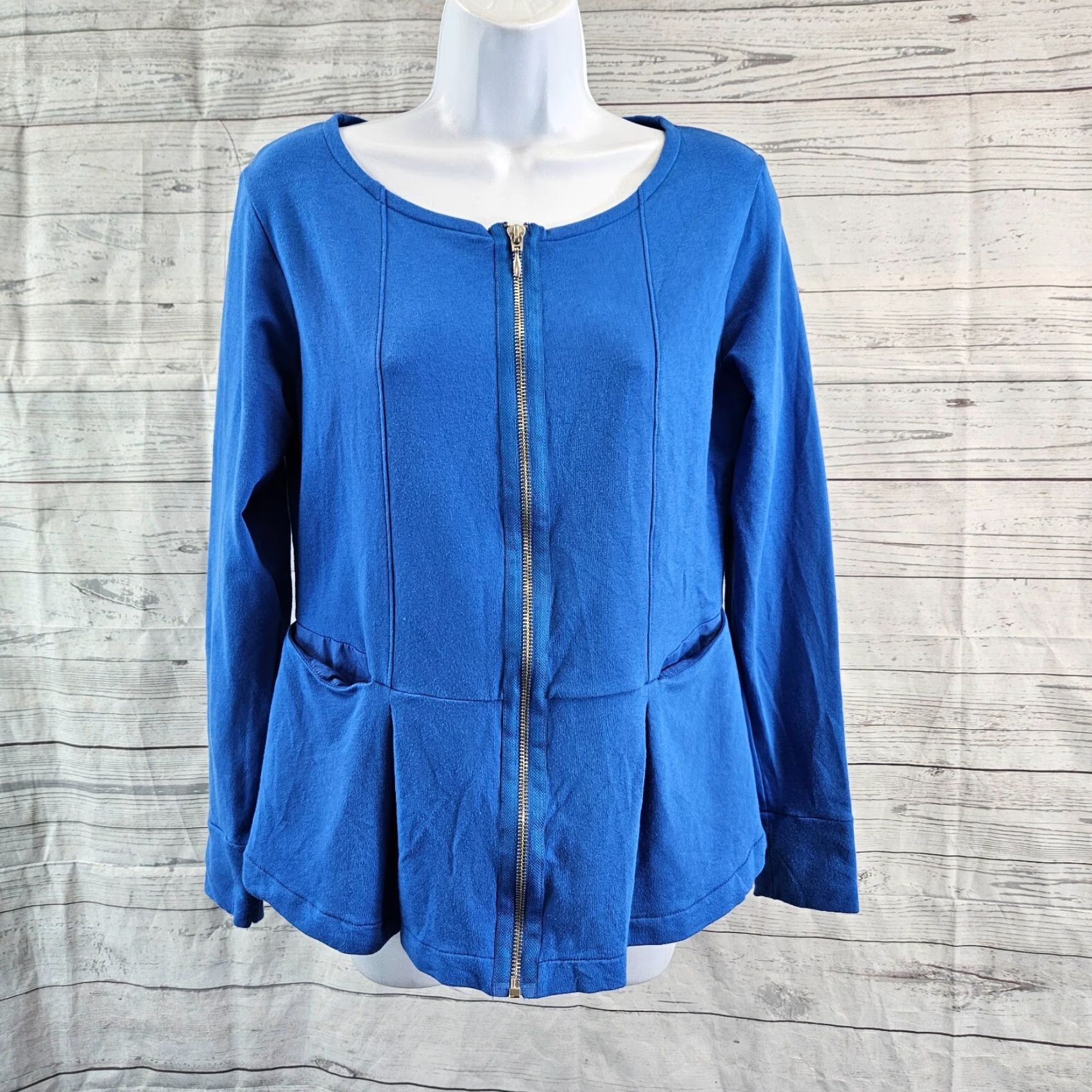 Vintage Evy's Tree Womens Peplum Jacket Sz Large Blue Full Zip Cotton Blend Long Sleeve Jacket Women's Large Blue Evy's Tree Peplum Full Zip Size L / US 10 / IT 46 - 2 Thumbnail