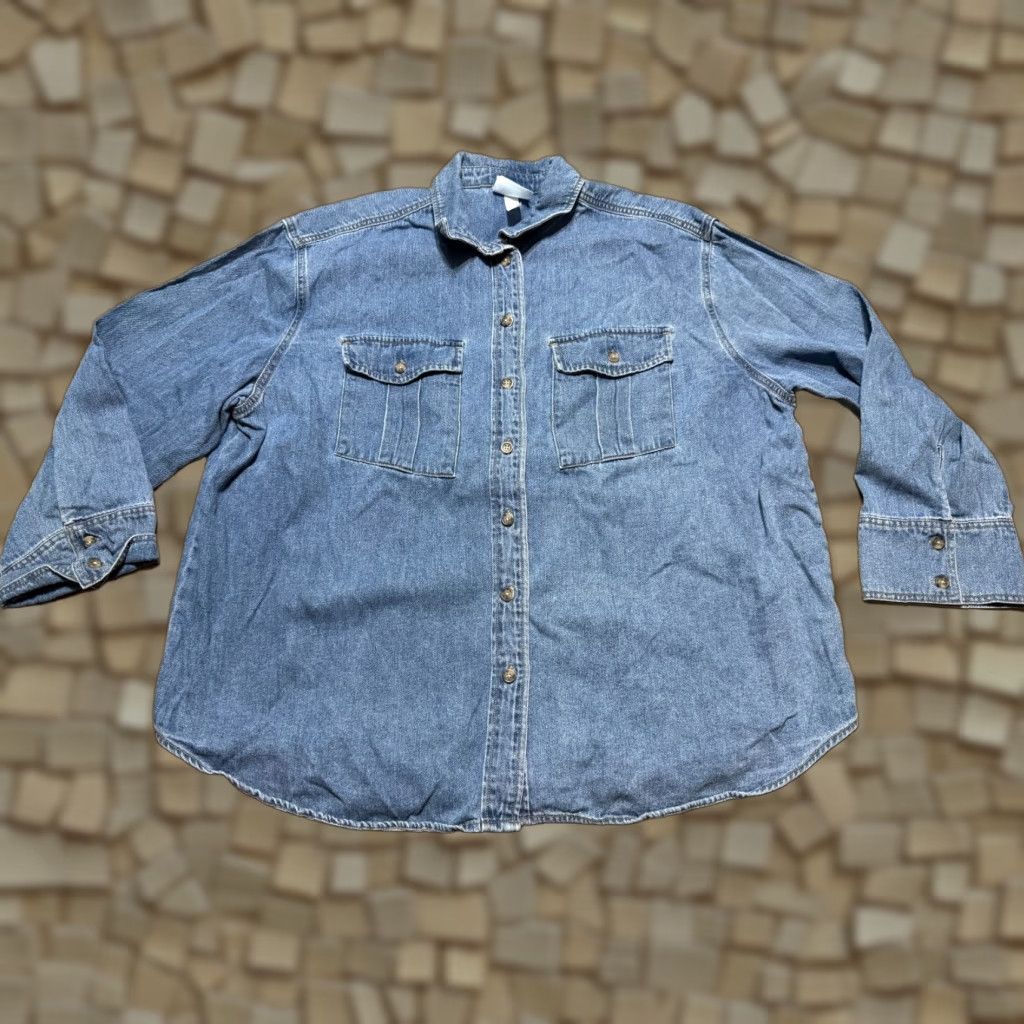 Vintage Future Collective Jean Jacket Men Size Large Blue Denim Button Up Pockets Size US 33 - 1 Thumbnail