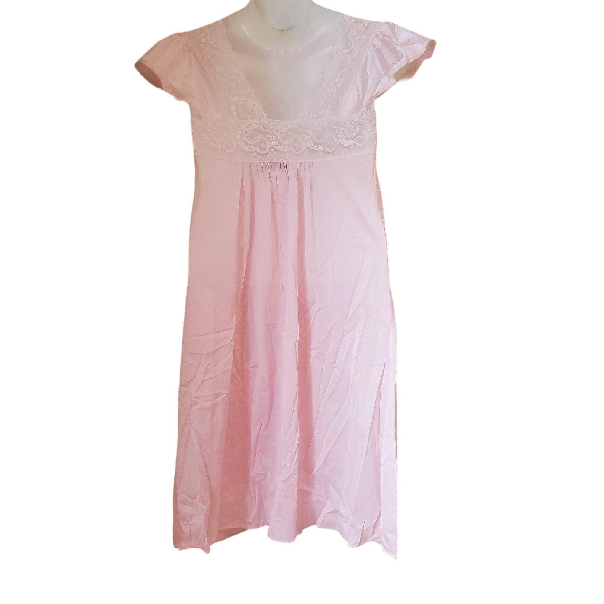 Other Vassarette M Pink Lace Sheer Nightgown Lingerie Nylon USA Se Size ONE SIZE - 2 Thumbnail