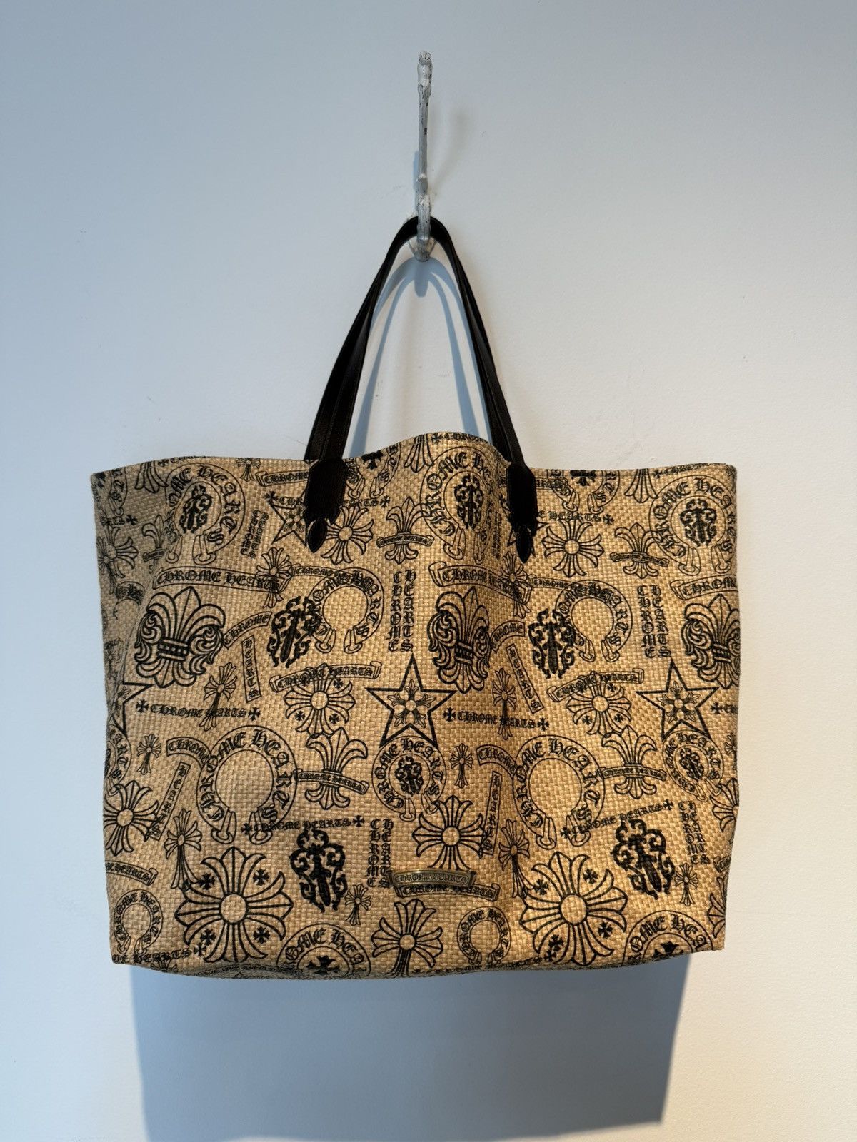 クロムハーツ CHROME HEARTS HORSESHOE BEACH BAG Chrome Hearts Straw Beige Horseshoe Logo Small-Tote Bag