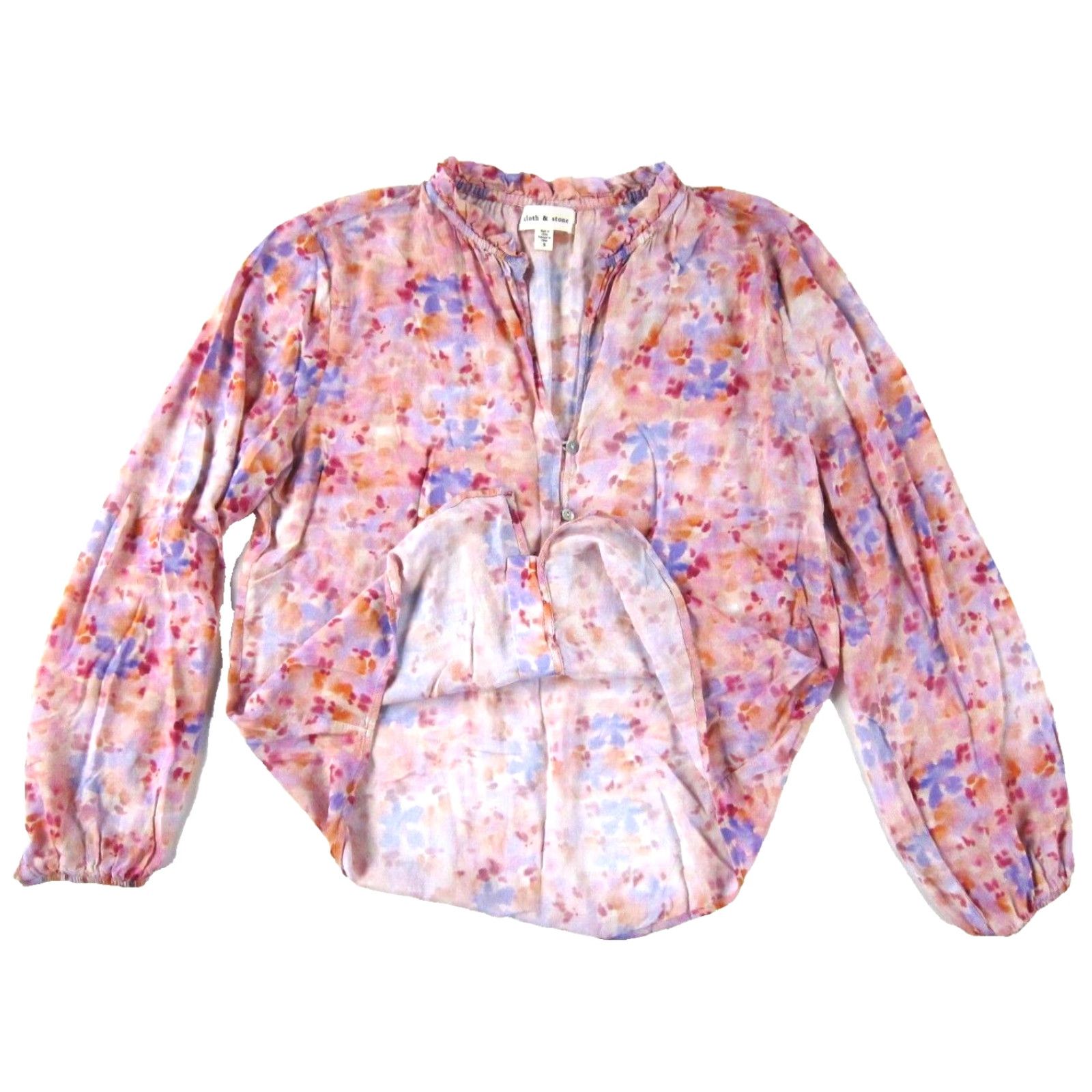 CLOT Cloth & Stone Blouse Shirt Womens S Pink Floral Button Down Long Sleeve Rayon Tunic Casual/Business/Formal 90s Colorful Preppy Size S / US 4 / IT 40 - 5 Thumbnail