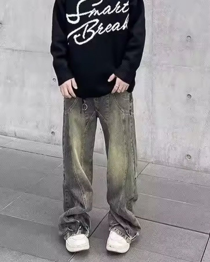 Kinuka x ishi Flared Jeans Men Wide Leg Baggy Trousers