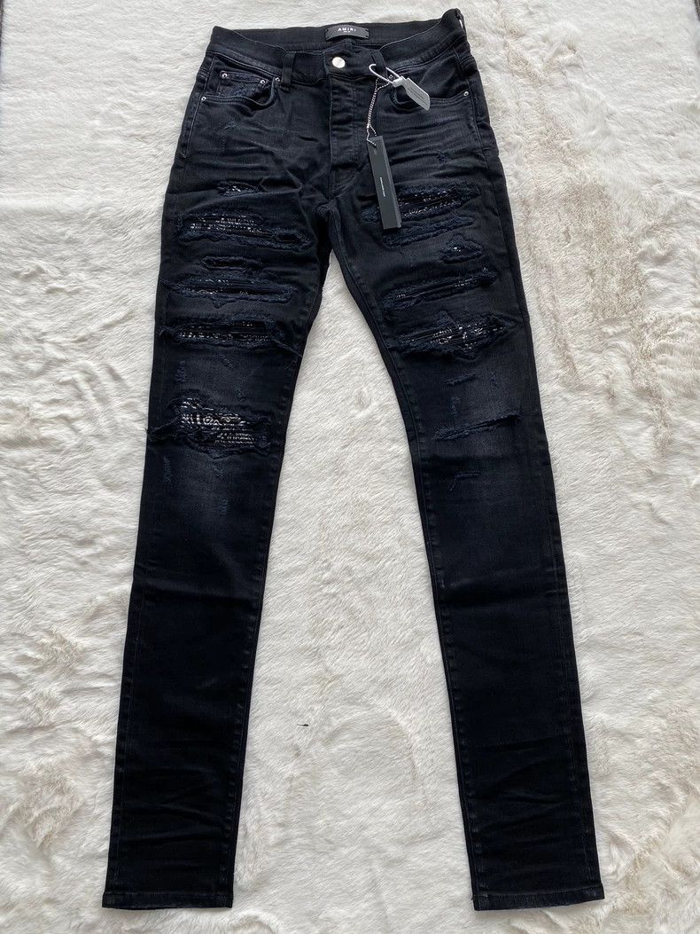 Amiri Amiri Washed black cashew flower patchwork Trash jeans 2502 Size US 30 / EU 46 - 1 Thumbnail