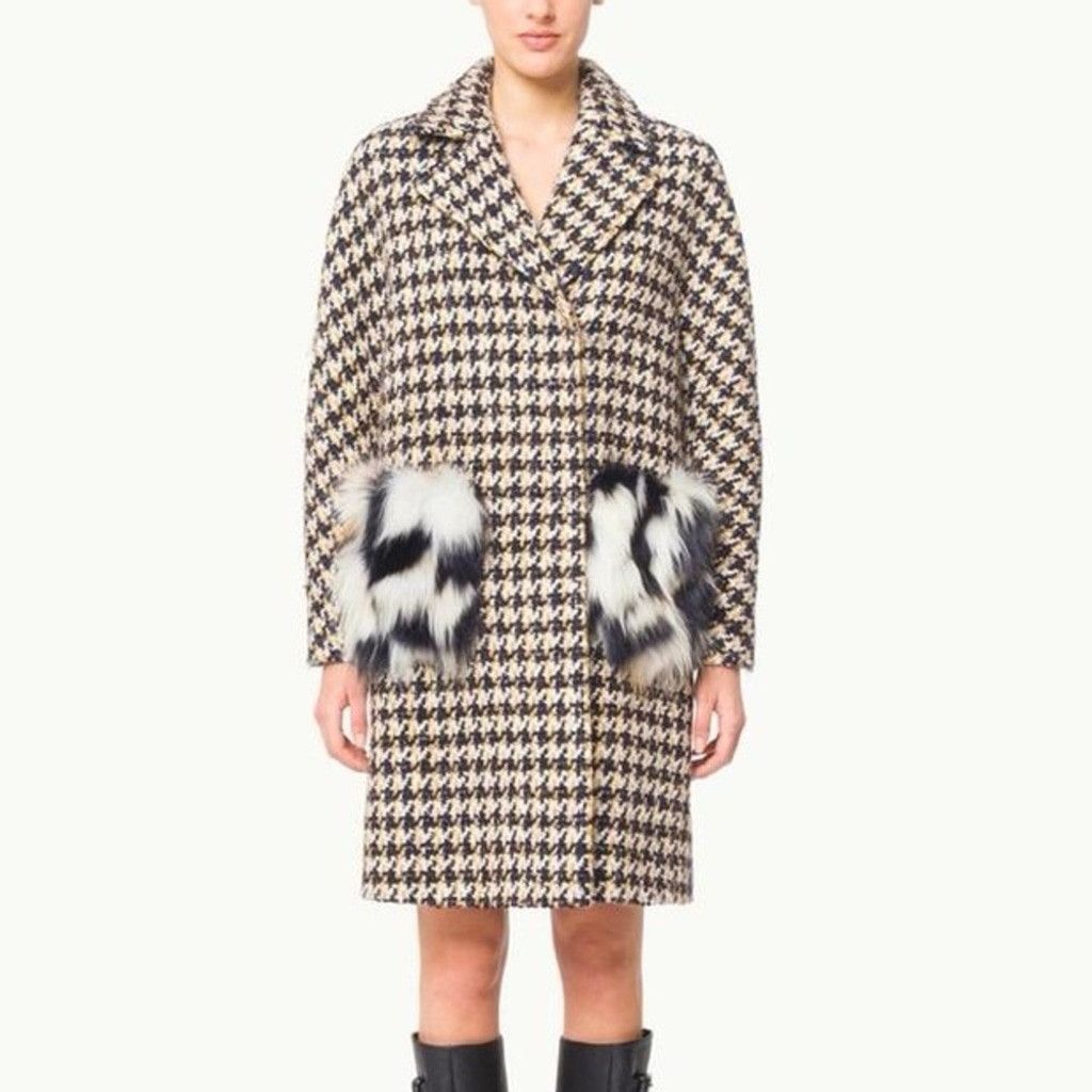 Ermanno Scervino Ermanno Scervino Tweed Houndstooth Coat with Fur Pockets Size S / US 4 / IT 40 - 2 Thumbnail