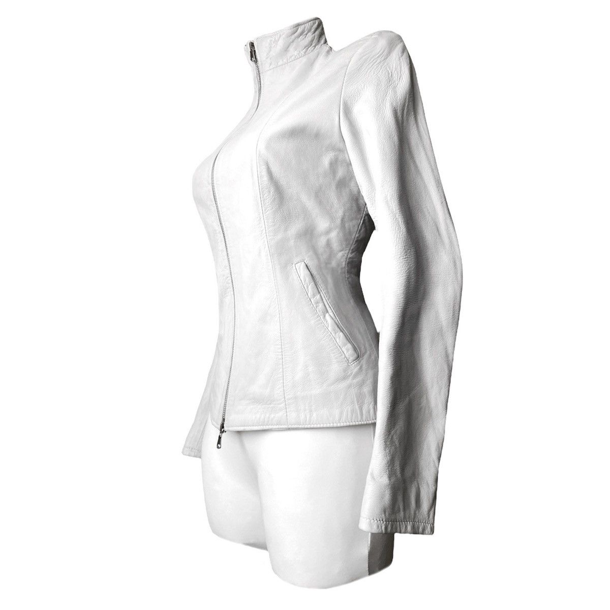 Image of Avant Garde x Vintage Distressed Avant - Garde Style Leather Biker Jacket in White, Women's (Size S