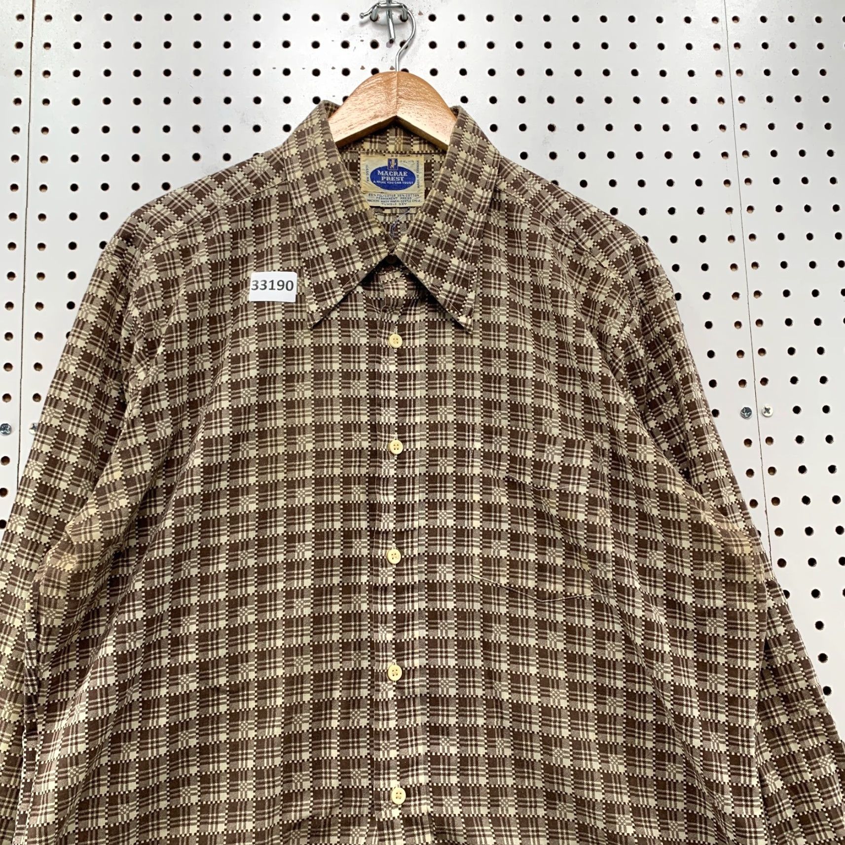 Vintage VINTAGE Macrae Prest Button-Up Shirt Mens XL Plaid Neck 17 25.5x30.5 Beige 70s Size US XL / EU 56 / 4 - 5 Thumbnail